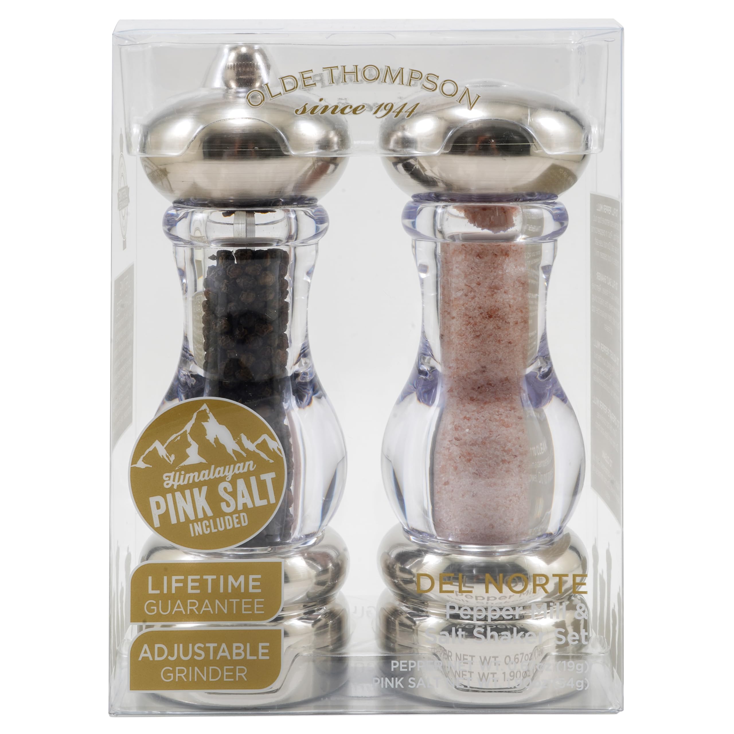 Olde Thompson Del Norte Pink Salt Pepper Mill and Salt