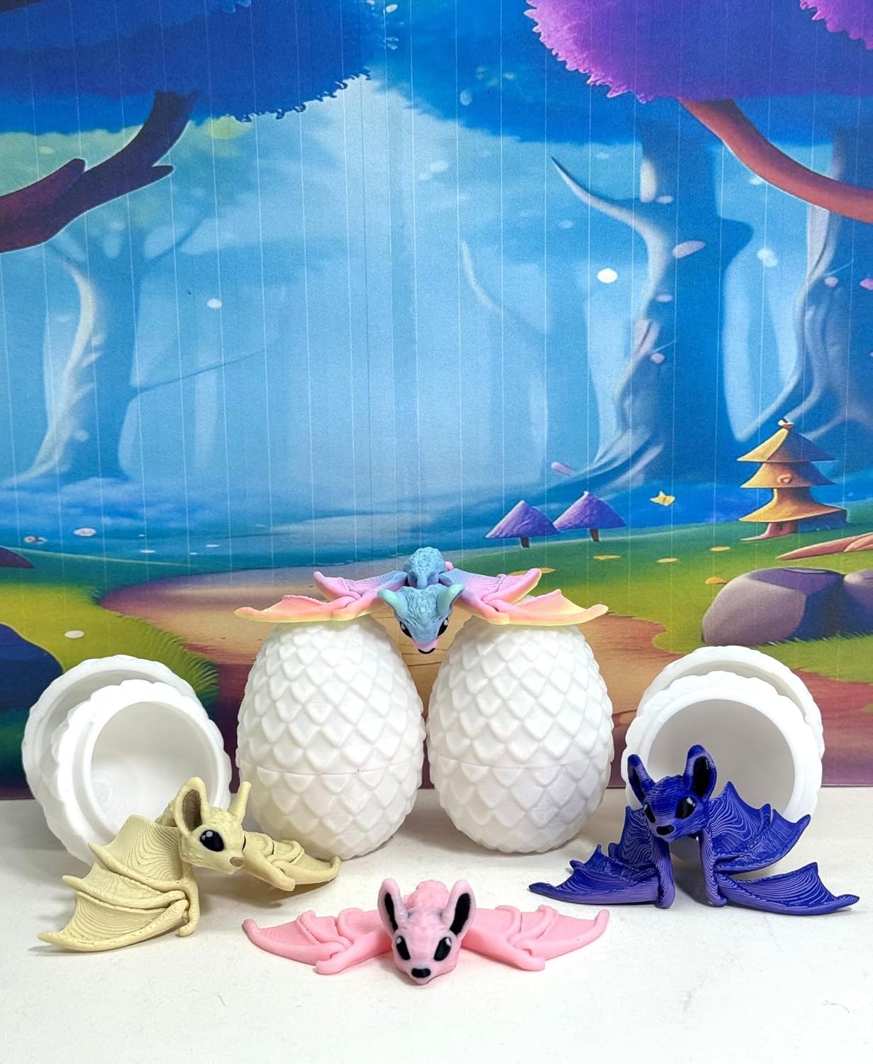4pcs 3D Printed Bat, Articulated Poseable Cinderbat for Halloween Decor, Colorful Fidget 3D Printed Trick or Treat Mini Bats MAB001
