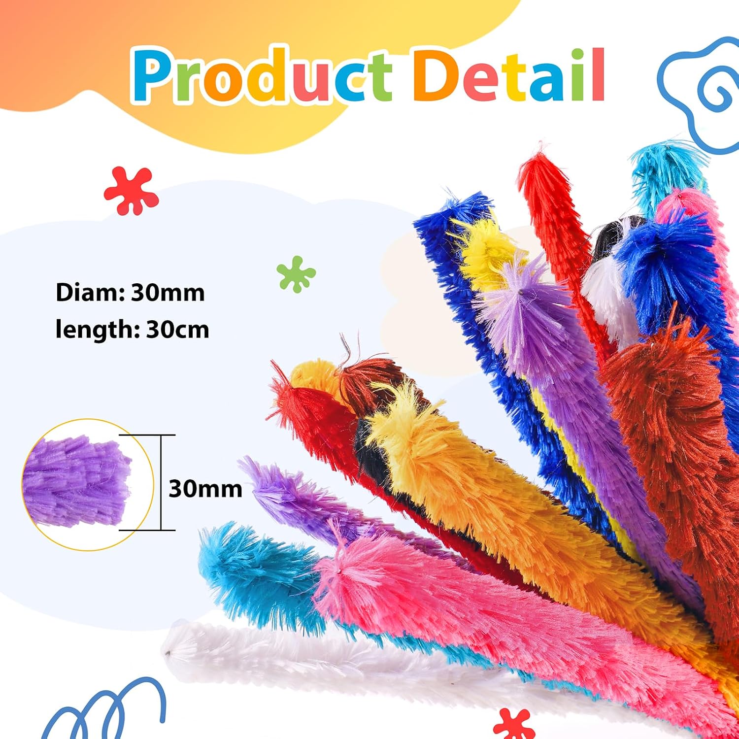 Caydo 20 Pieces Extra Thick Pipe Cleaners Craft Supplies 10 Colors Soft Chenille Stems for Kids Art Craft DIY Projects Creative Easter Decorations (30 mm x 12 Inch)