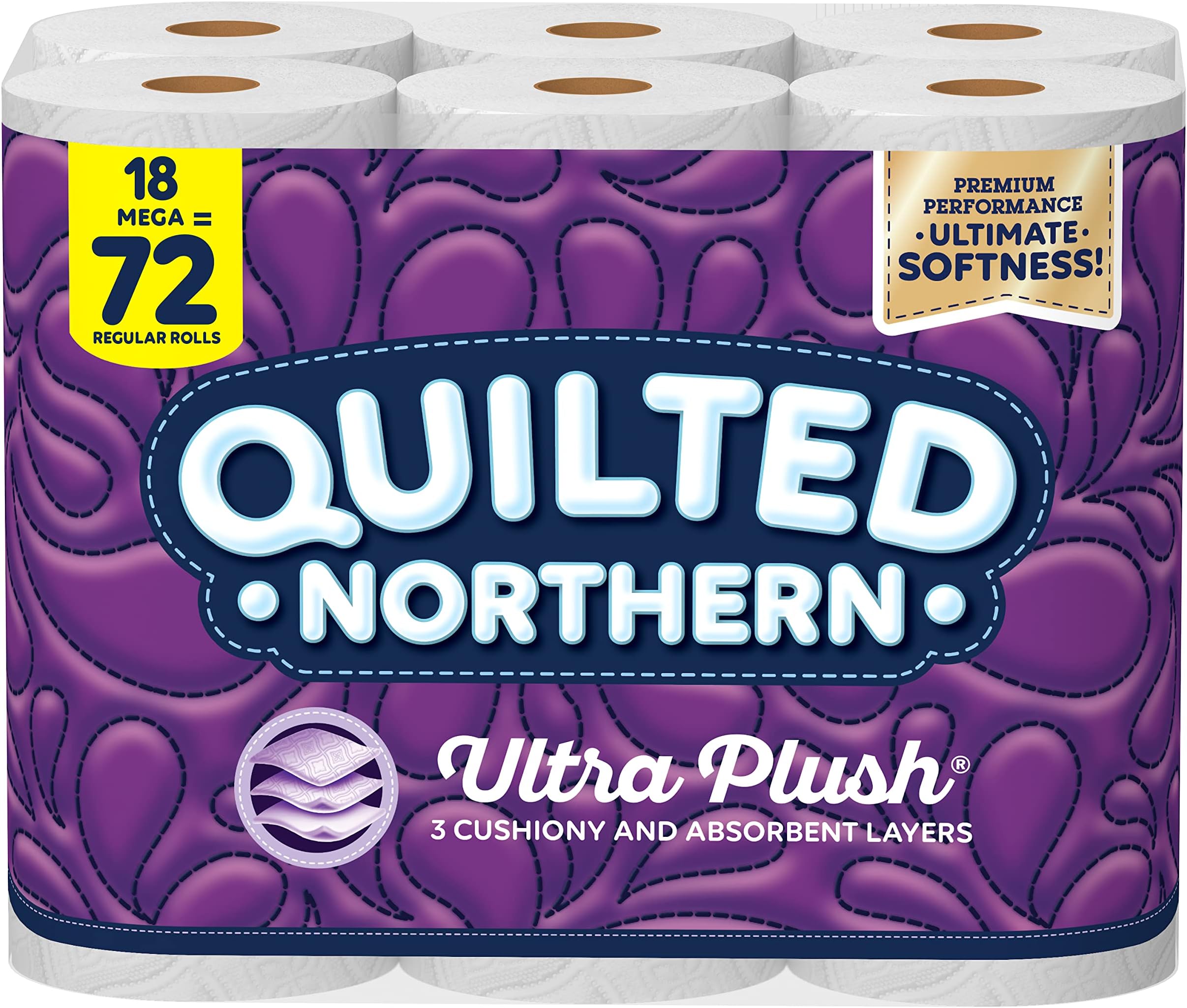 Ultra Plush® Toilet Paper, 18 Mega Rolls = 72 Regular Rolls, 3-Ply Bath Tissue
