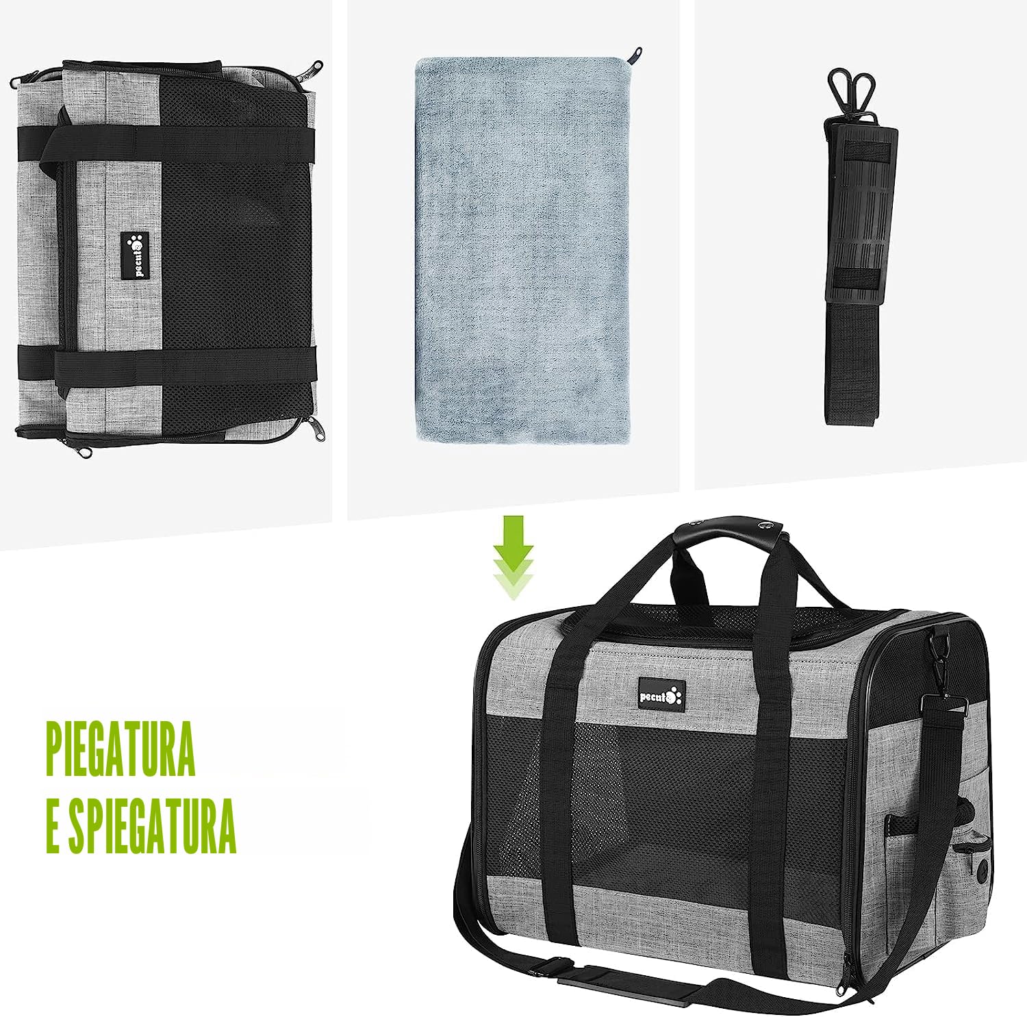 Pecute Trasportino per Gatto & Cani, Borsa per Gatti, Borsa da Viaggio Portatile per Cani, Tessuto a Maglia Traspirante, Adatto per Viaggi Lunghi e Brevi, Usato per Gatti e Cuccioli Meno di 9KG