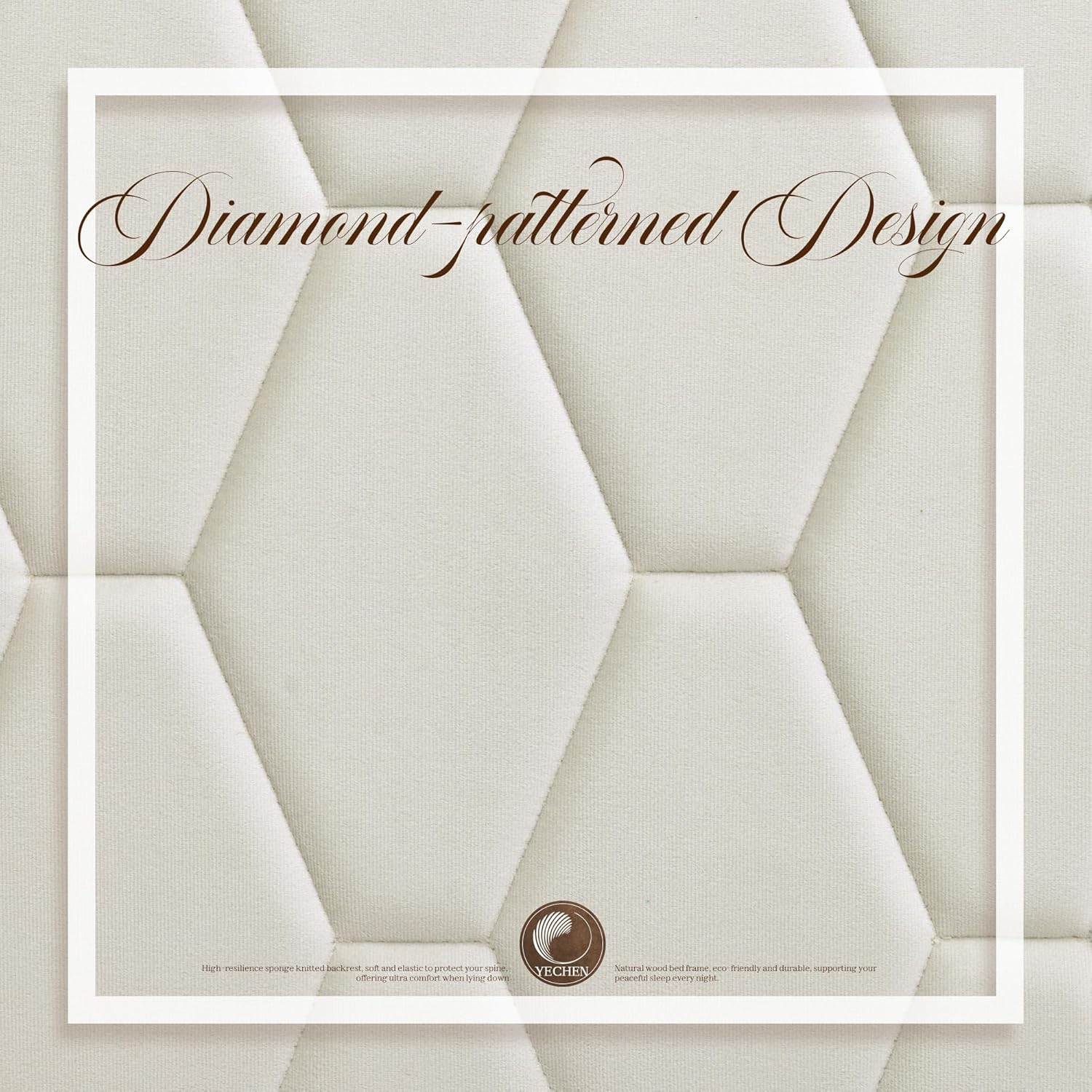 Yechen King Platform Bed Frame with Upholstered Diamond Headboard,Boho Wood King Bed Frame with Under Bed Storage, Quick Setup Hook-and-Loop Slats, No Spring Needed, Natural