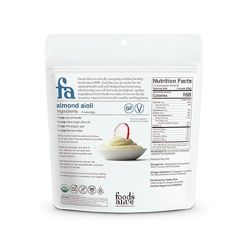 Miniatura 2 de Foods Alive Almendras - Paquete de 2 unidades orgánicas sin OMG crudas veganas sin gluten kosher fuente natural de proteínas fibra y ácidos grasos