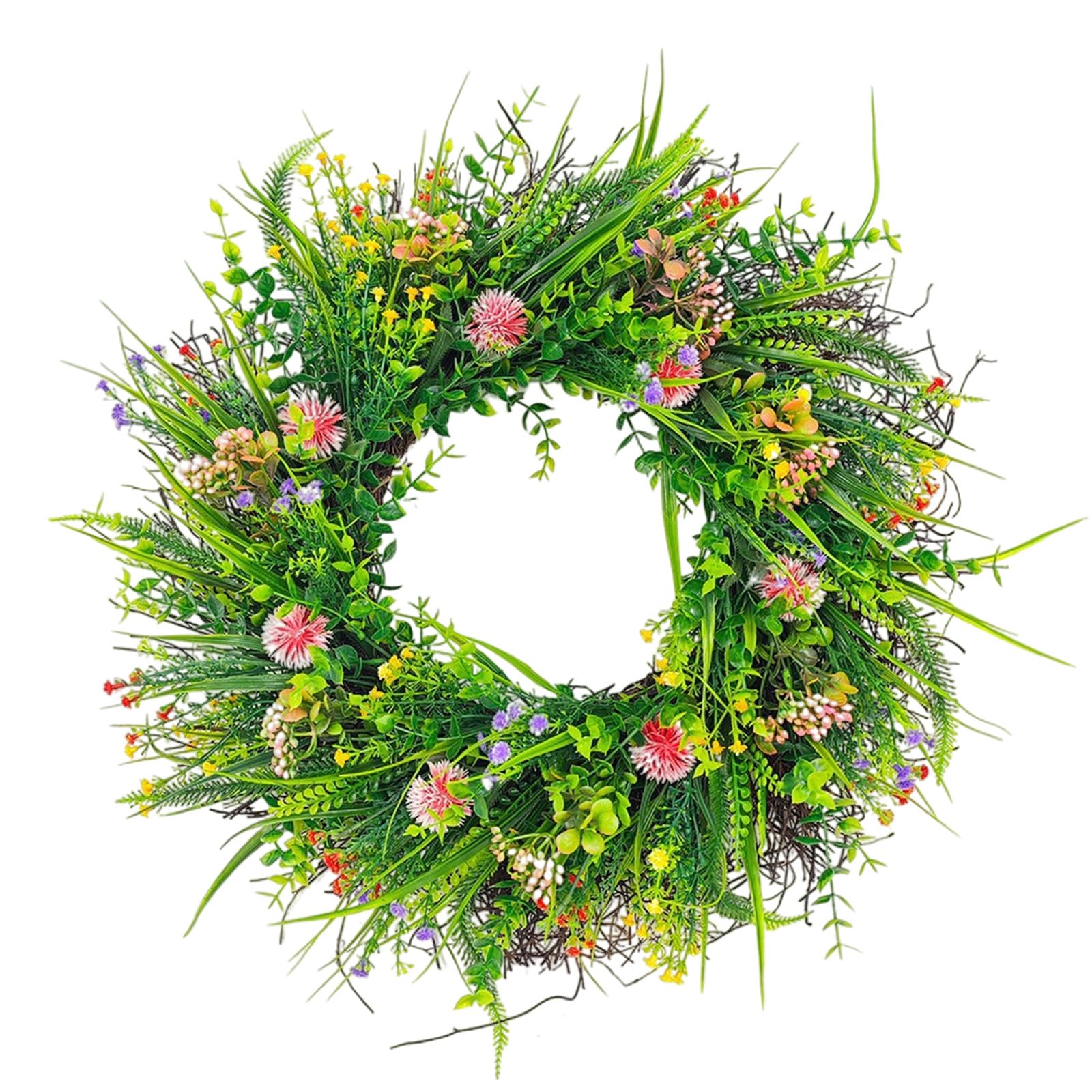 Artificial Wildflower Wreath Front Door Decorations Wreath with Green 4 Season Artificial Flower