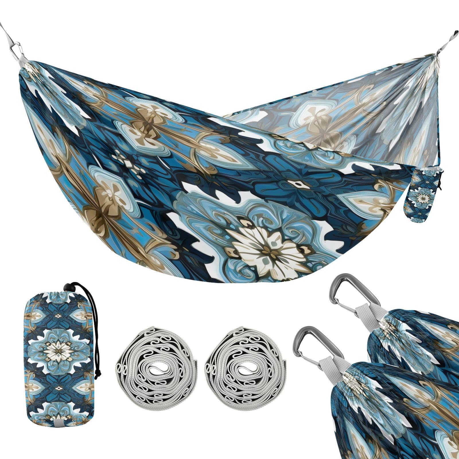 Haskirky Ceramic Tile Pattern Camping Hammock, Single Portable Hammocks with Tree Straps & Attached Carry Bag, 330Lbs Capacity Perfect for Outside Indoor Hiking Beach Backpack Travel