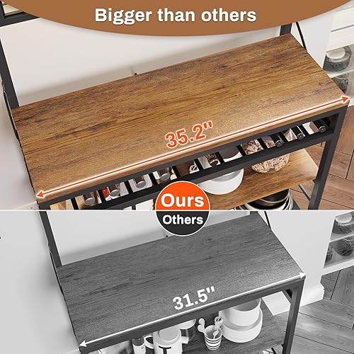 Miniatura 12 de Itaar Estante para panaderos con toma de corriente, barra de café de 6 niveles, soporte para microondas con estante para vino, luces LED y 10 Negro