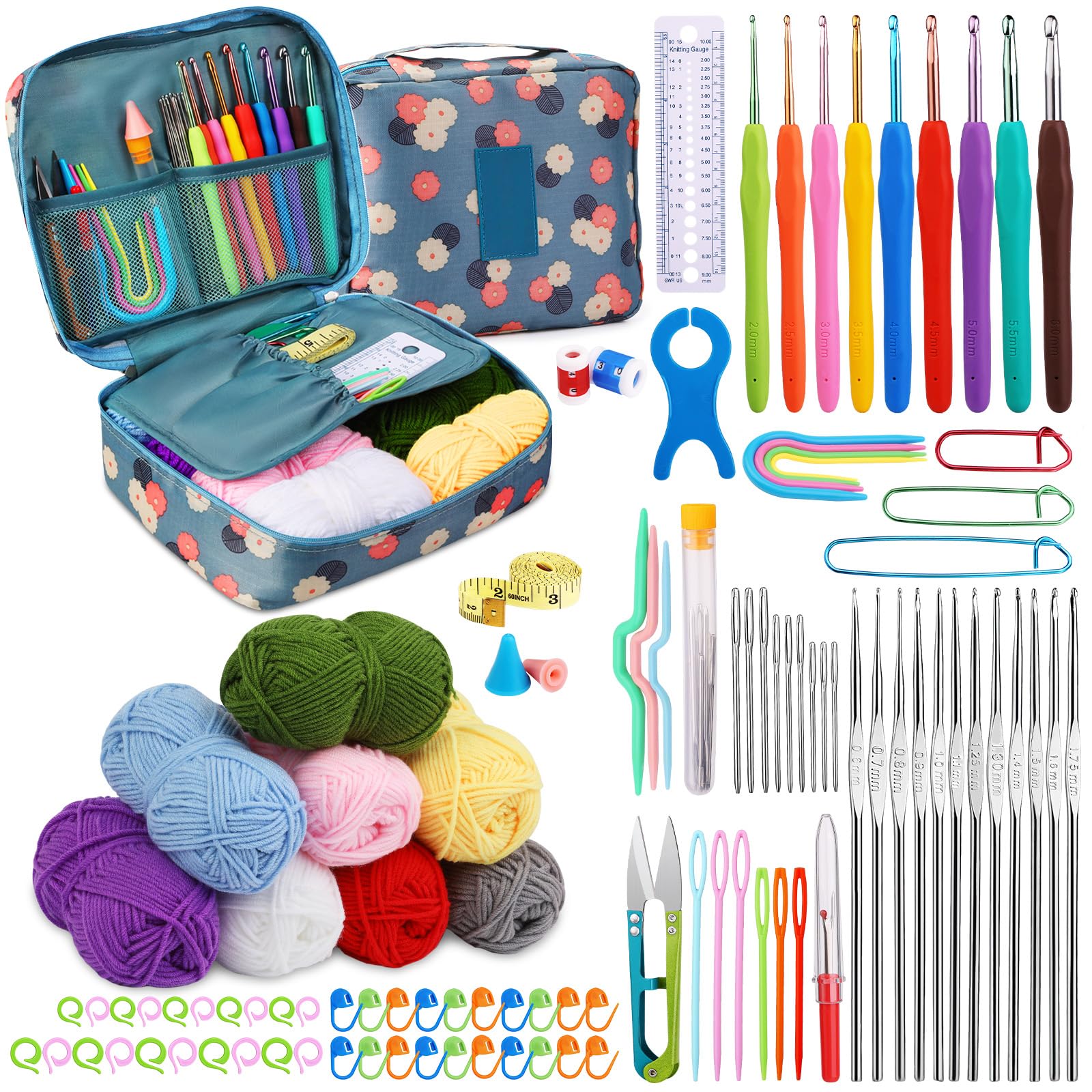 Qzma 103 Pcs Crochet Kit, Crochet Kits for Beginners Adults, Crochet Kits with Storage Bag, Included Crochet Hooks Yarns Accessories
