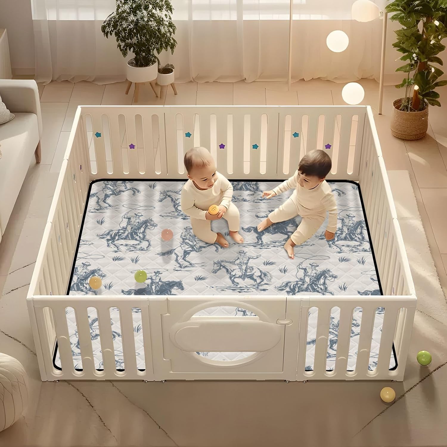 Baby Play Mat Western Cowboy Horse Retro 50" X 50" Play Gym Crawling Mat Soft Non-Slip Portable Picnic Floor Mat for Infant, Babies, Toddler, Kids