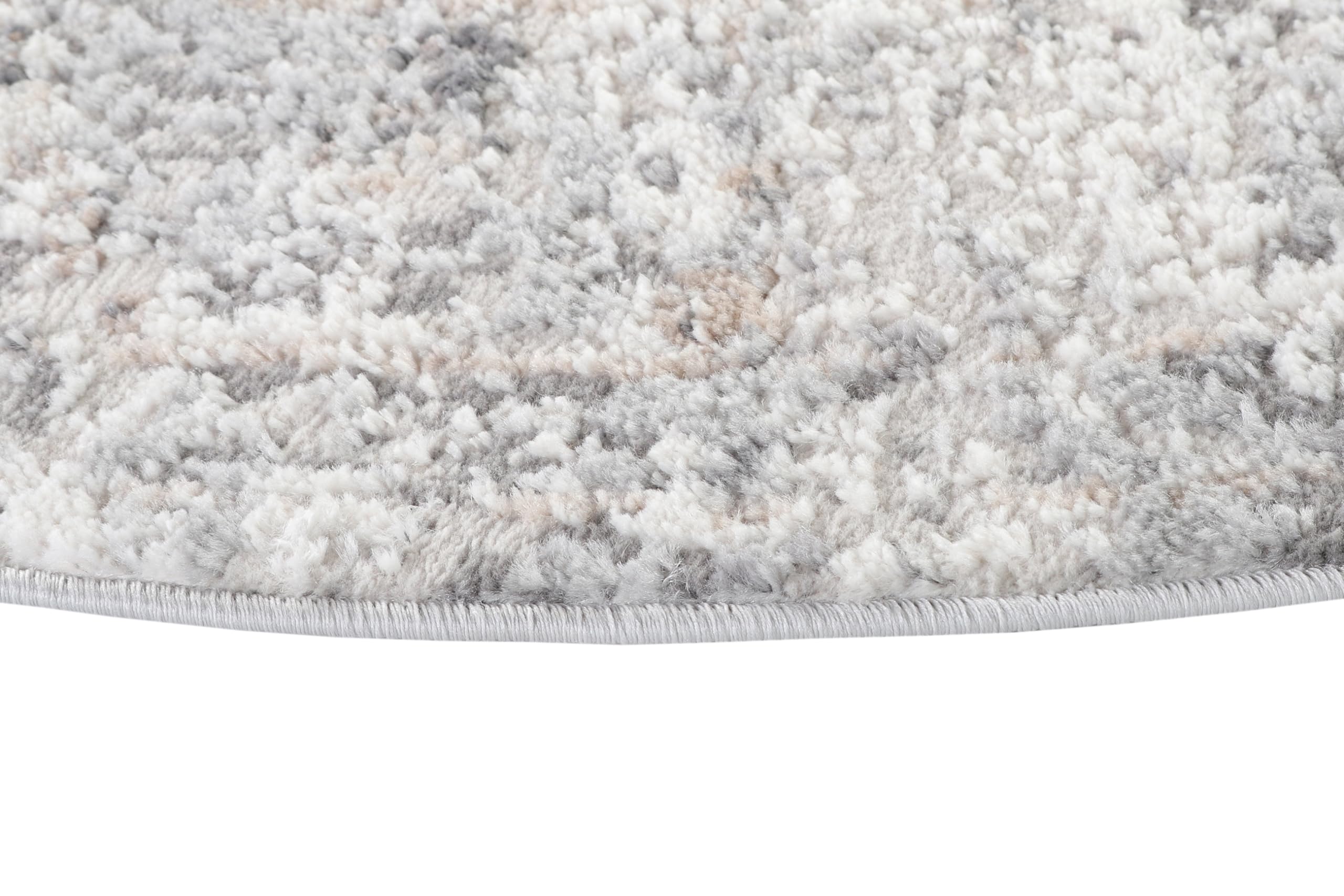 TAPISO Valley Rund Teppich Kurzflor Vintage Grau Blumen 160 x 160 cm | Rahmen Orientalisch Used Effekt Meliert Verwischt Wohnzimmer Schlafzimmer OEKO-TEX