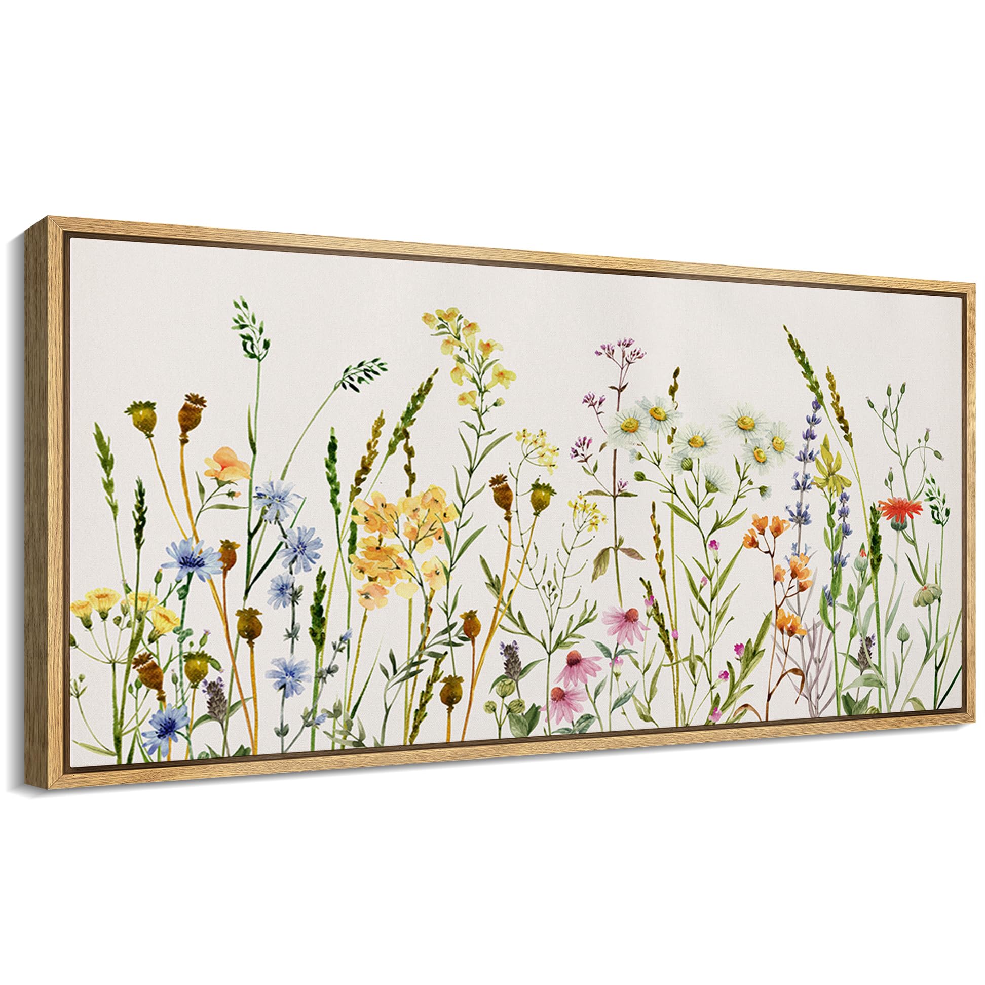MUDECOR Extra Large Framed Canvas Print Wall Art Wildflower Whimsy Delicate Watercolor Botanical Illustrations Antique Retro Fine Art Illustrations