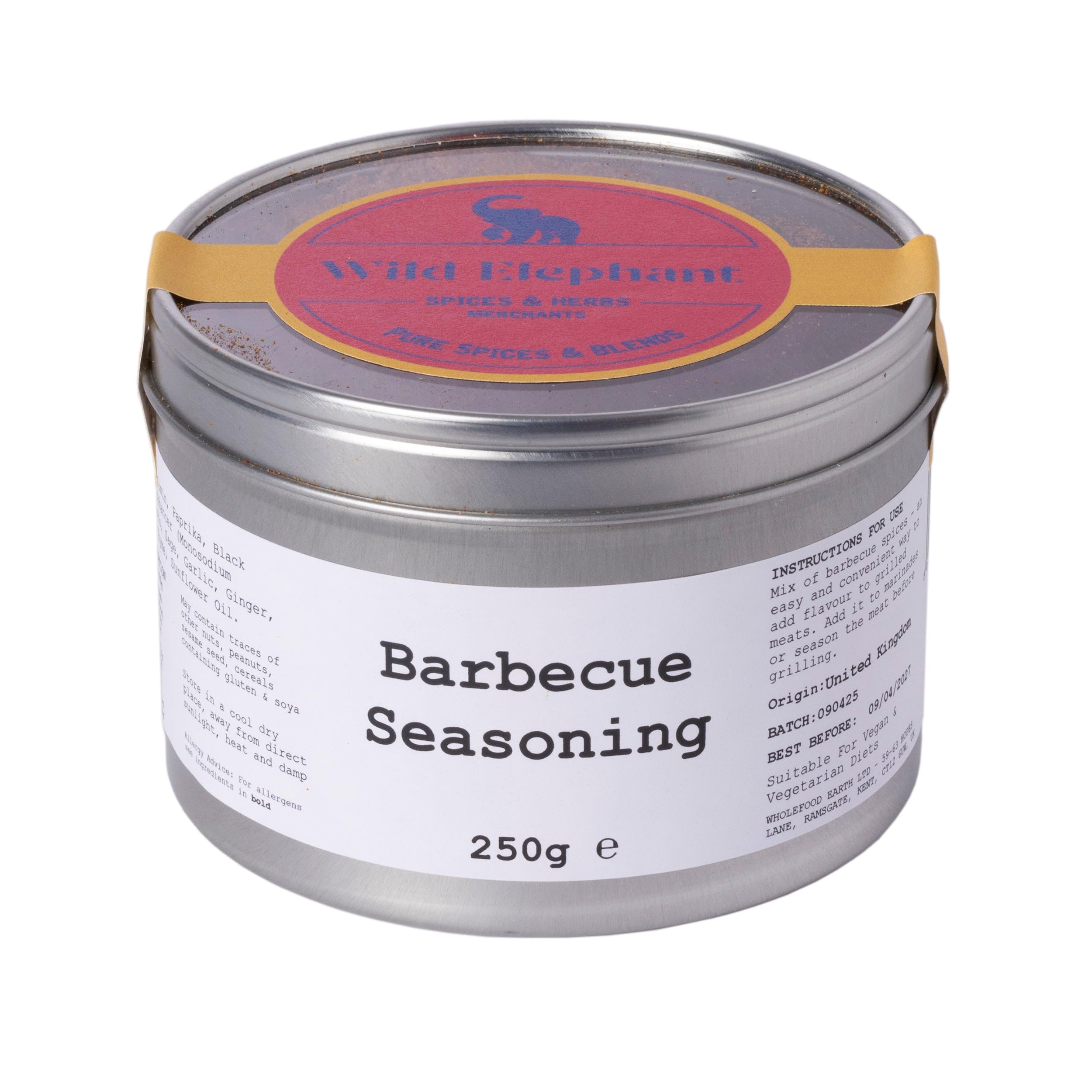 Wild Elephant Barbecue Seasoning 250g - Smoky BBQ Rub, No Artificial Flavours - for Grilling, Ribs & Pulled Pork - Made in UK