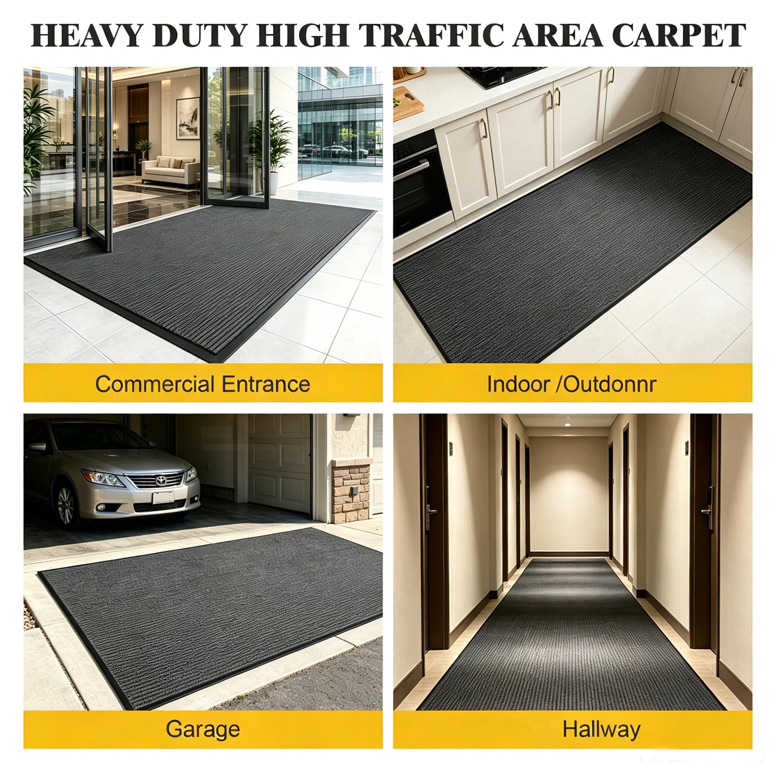 TANYOYO 3' X 10'Ft(40×118inches) Commercial Grade Door Floor Mat Brush Step Entrance Mat Vinyl Backed Utility Doormat Heavy Duty Floor Rugs Commercial Outdoor Carpet Indoor Entrance Mat，Grey — Amazon image 7