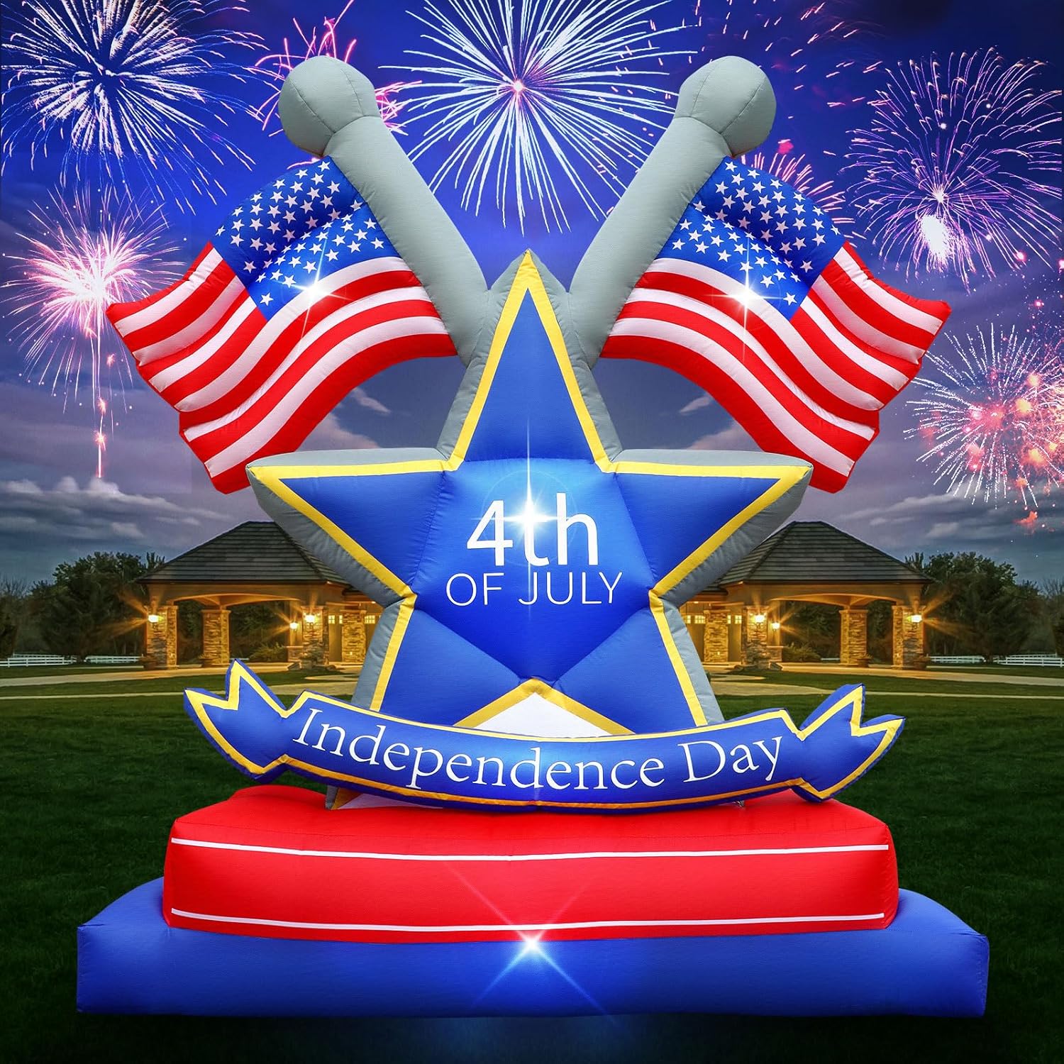 4th of July Inflatables Outdoor Decorations 6FT USA Flag Patriotic Star Blow Up Yard Decorations with LED Lights for Memorial Independence Day Fourth of July Party Lawn Garden Outside Decor