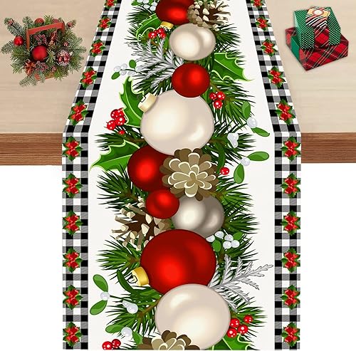 Miniatura 9 de Camino de mesa de Navidad de 13 x 72 pulgadas, lindo Papá Noel rosa para árbol de Navidad, camino de mesa de temporada de invierno, Navidad, cocina,