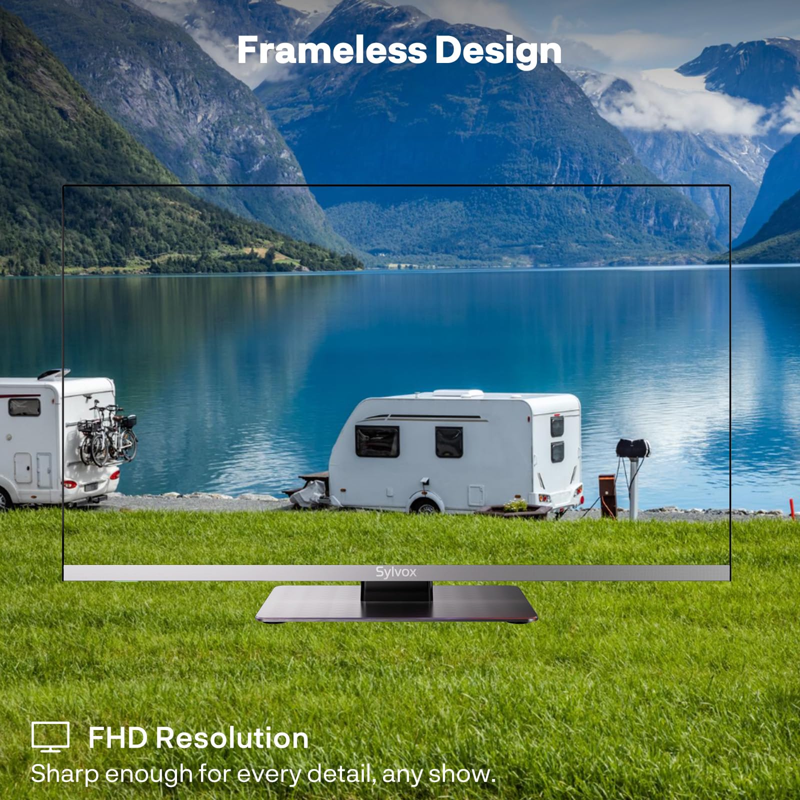SYLVOX 22" Google 12V TV pour Camping - 1080P, Lecteur DVD Intégré,DVB-T2 | DC 12V Google Television Triple Tuner Intégré DVB-T2/S2 Lunette Extrêmement étroite Téléviseur pour Camping, Salon,Caravane