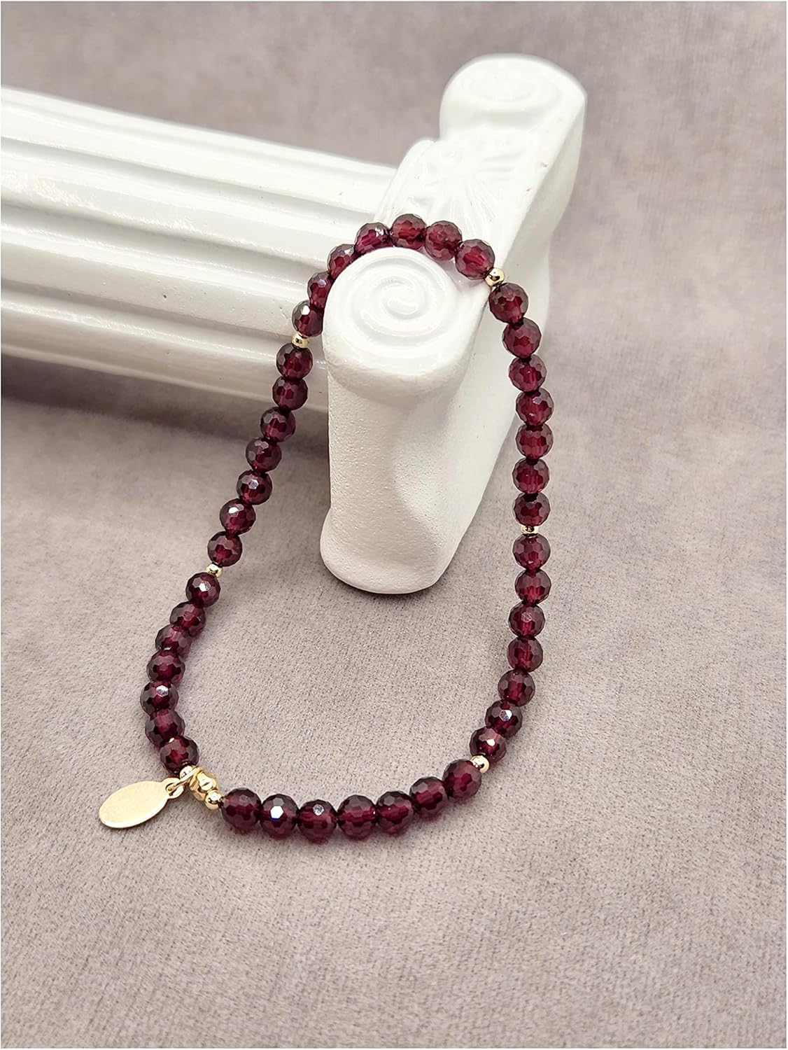 Natural 4.0mm Faceted Round Pyrope Garnet Stretch Bracelet with 14k Gold-Filled Beads