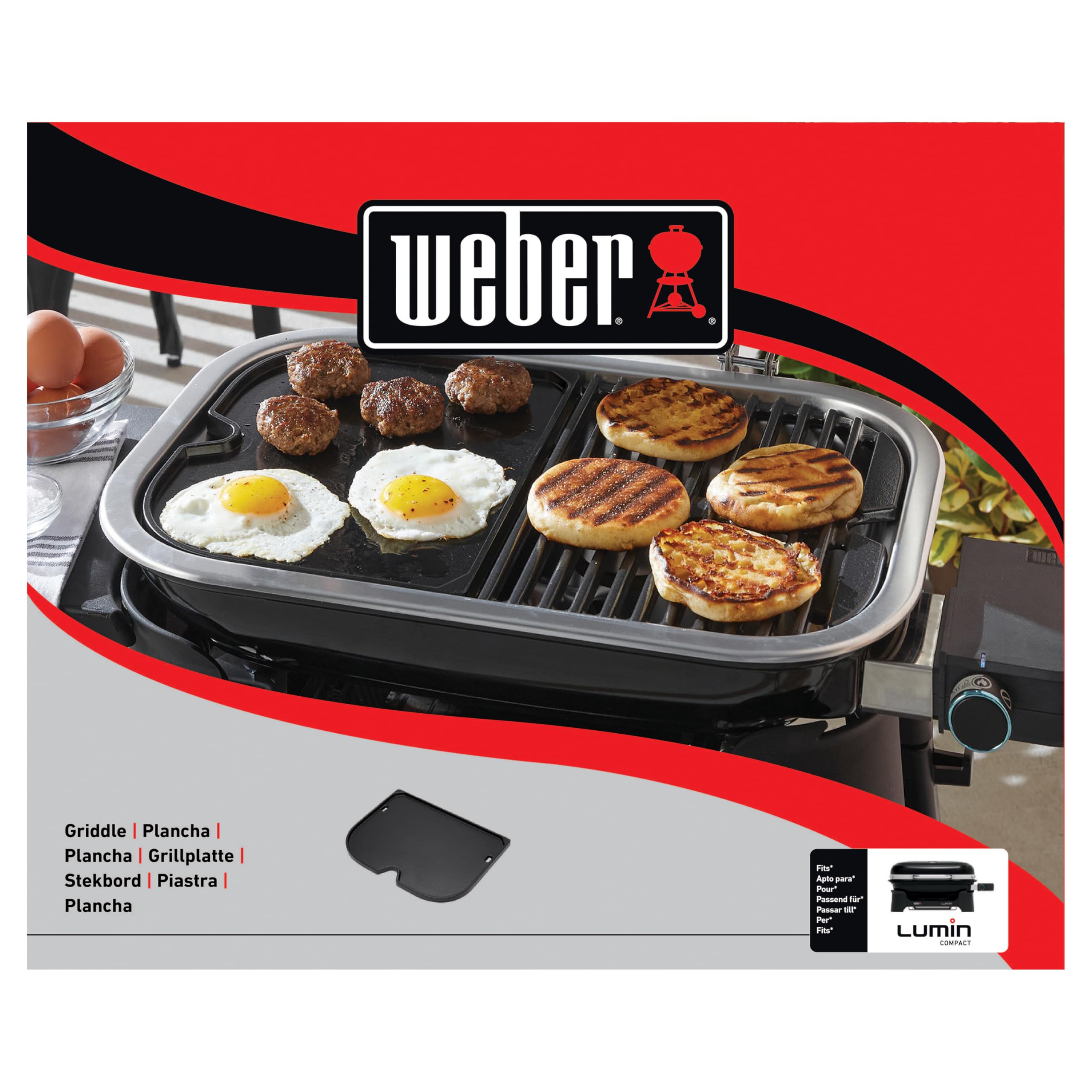 Weber Piastra per Lumin Compact | piastra in ghisa smaltata, superficie antiaderente, bordi rialzati, accessorio resistente per BBQ, 1,3x28,5x21,5 cm