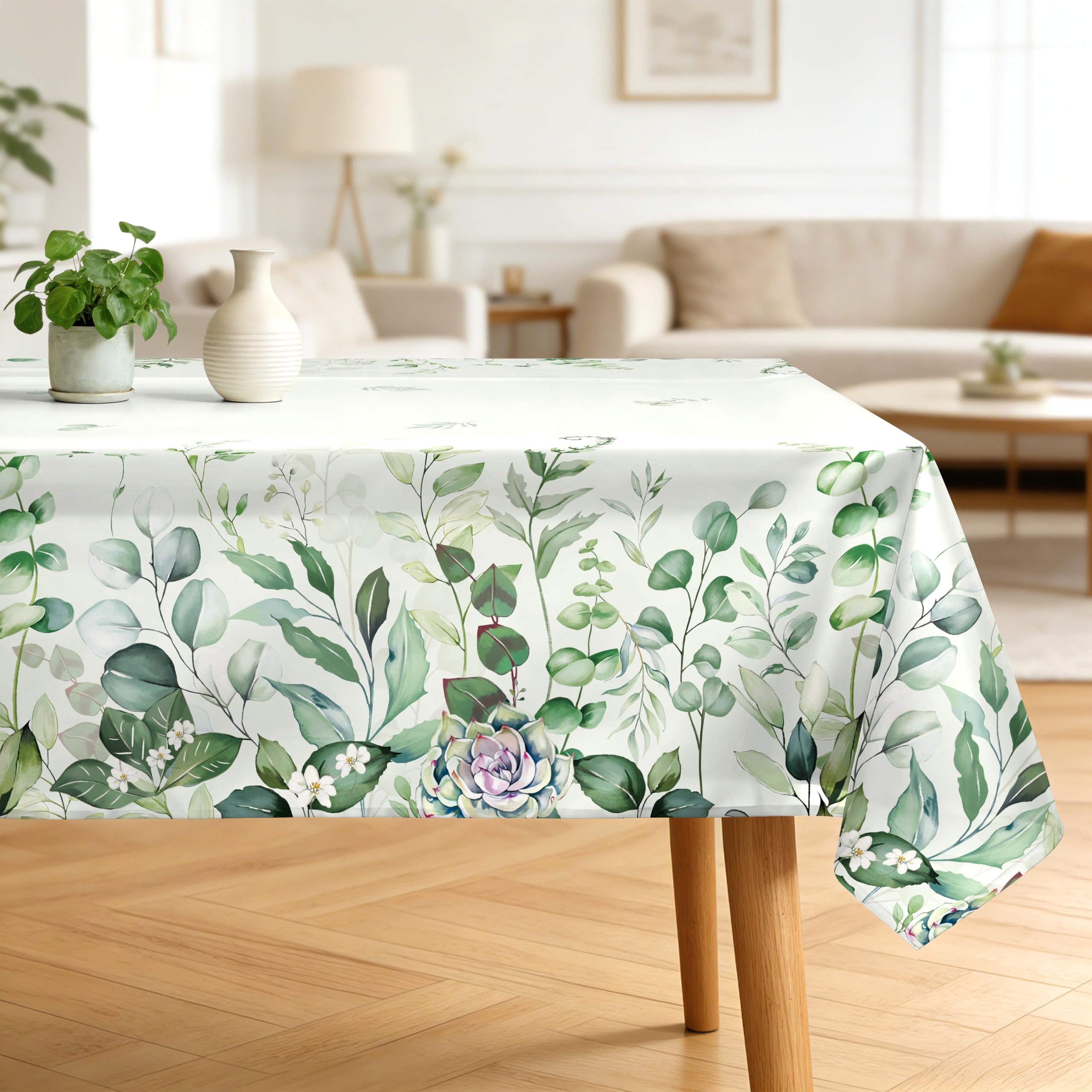 Arquiel Eucalyptus Leaves Tablecloth Waterproof, Green Plants Summer Table Cloth Rectangle, Washable Table Cover for Party Picnic Wedding Outdoor Dining Decor (152x304cm) — image 1