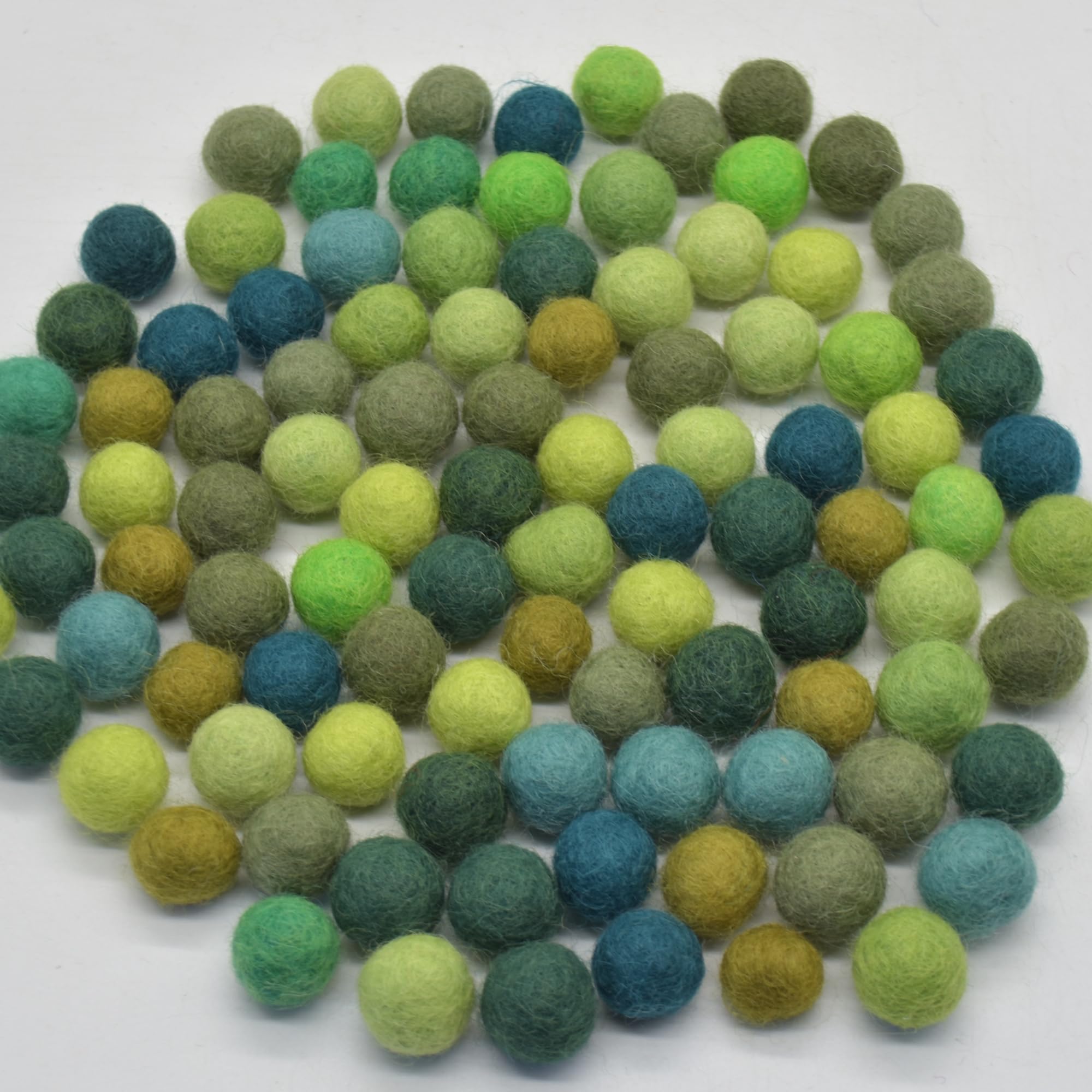 Oriental Direct Green Shades 100% Wool Felt Balls - 1.5Cm - 100 Count - Green Colours