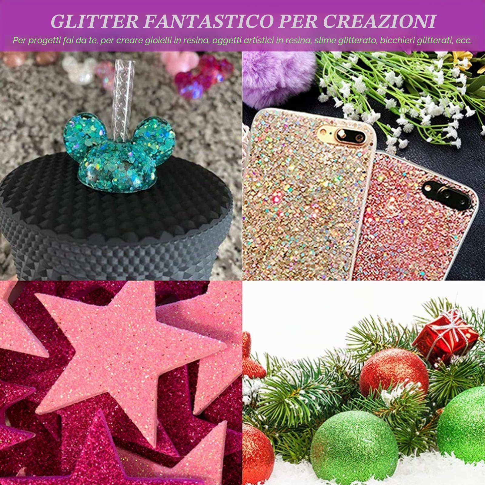 HEMOER 12 Colori Glitter Grosse Olografiche, 144g Holographic Chunky Glitter per Corpo, Paillette per Resina Epossidica, Capelli, Unghie, Viso, Trucco del Festival