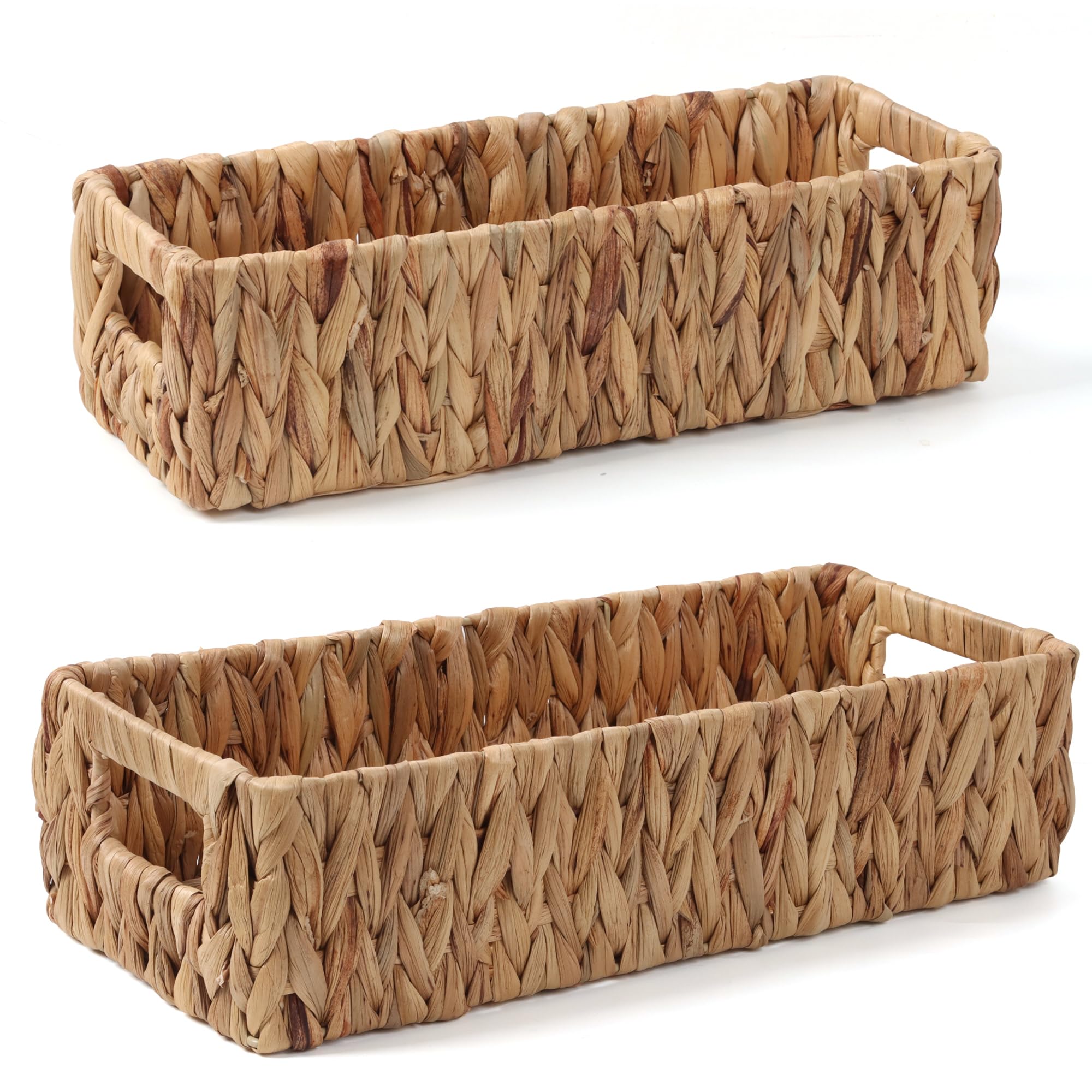 Photo 1 of Moosky Wicker Storage Baskets with Handle Water Hyacinth Basket for Organizing Decorative Storage Bins for Countertop Toilet Tank Boho Rectangular Home Organizer (Natural, Set of 2)