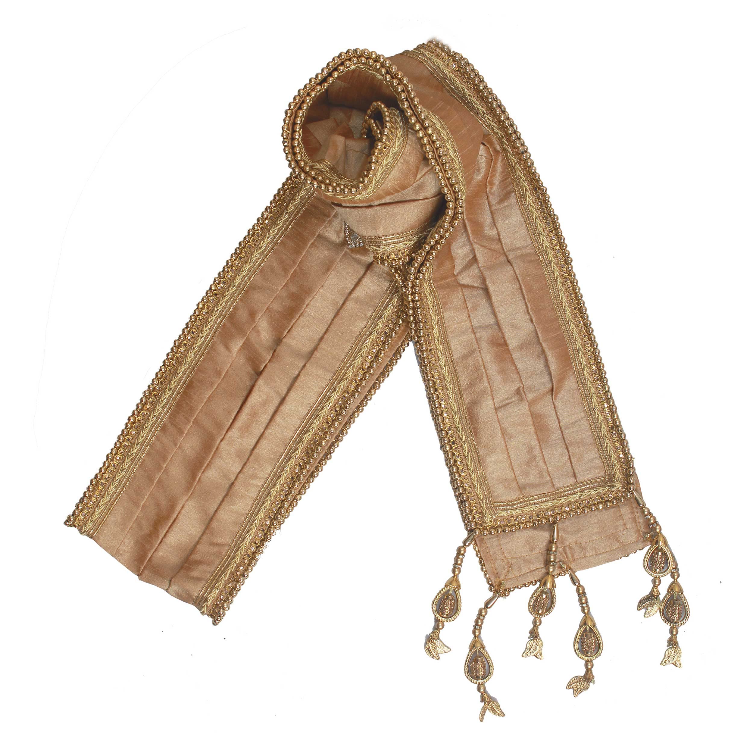 Men's Solid Silk Pleated Dupatta (PCN-002-030_Chiku_2.5 Mtr)-image-18