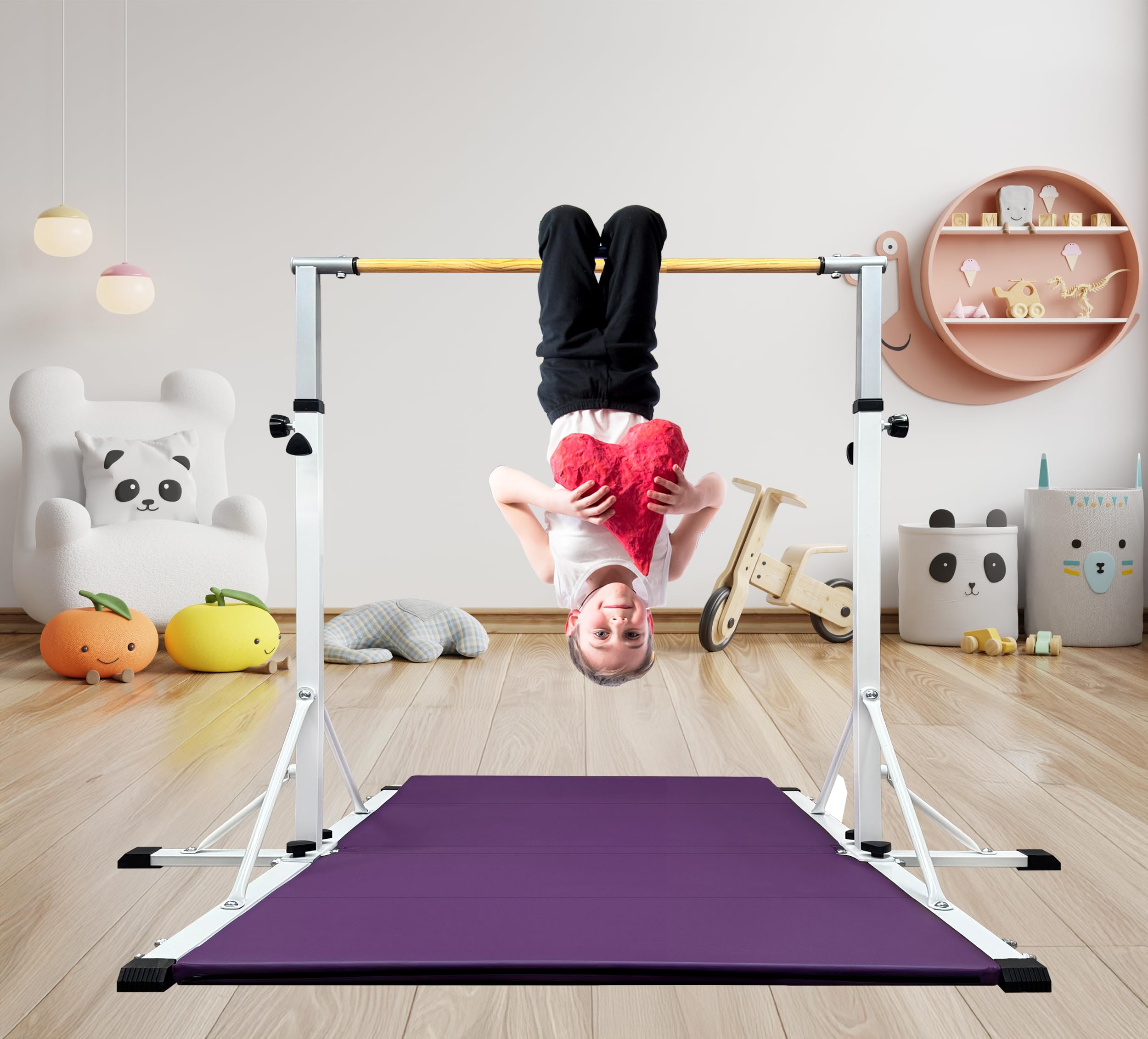 86 york gymnastics bar for kids ages 3-20, 5ft base length, 42" to 63" adjustable height, horizontal bar, kip bar for gymnast, gymnastic training equipment for home, gym center