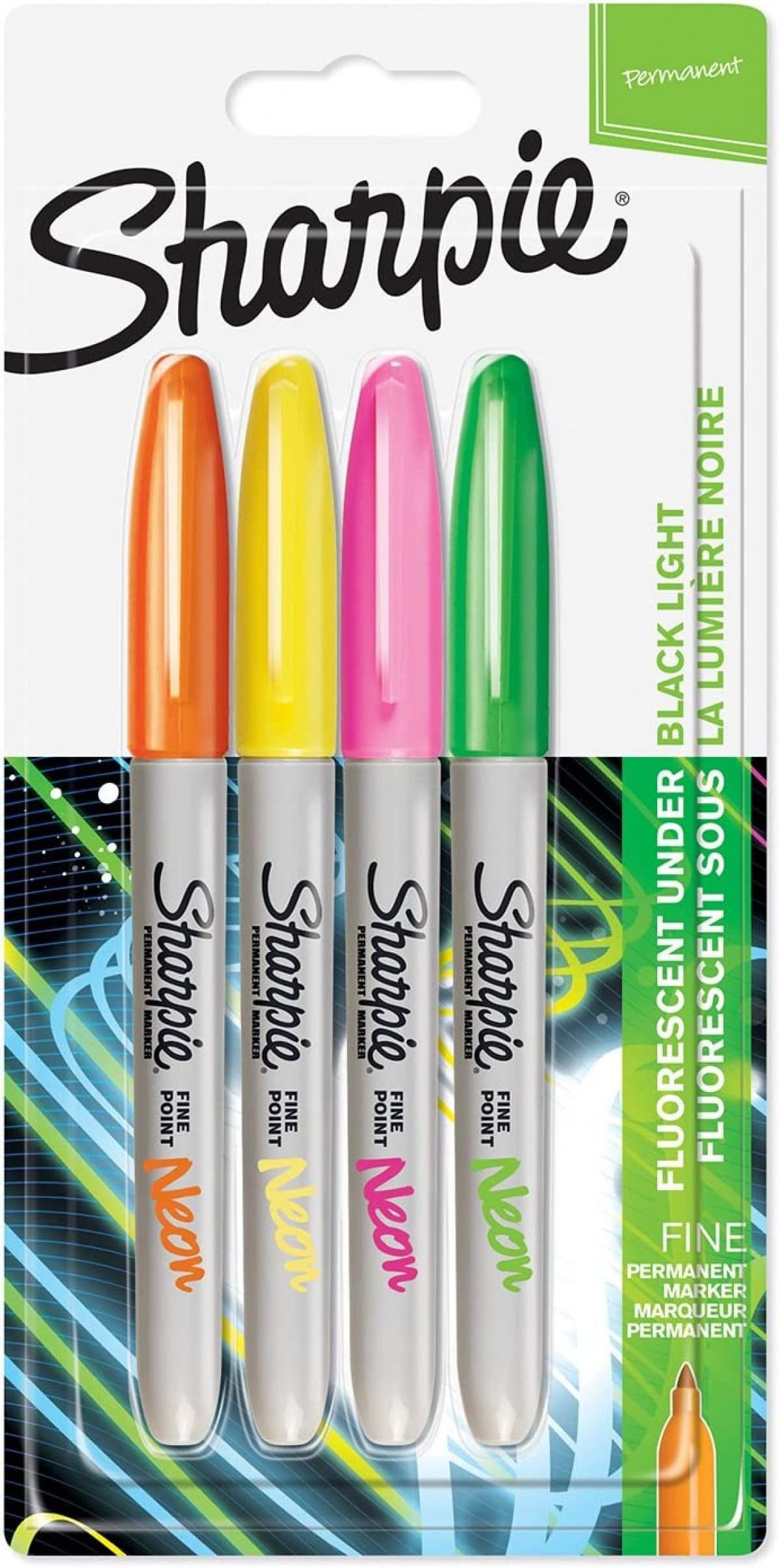SharpieFine Point Permanent Marker - Assorted Neon Colours (Pack of 4)