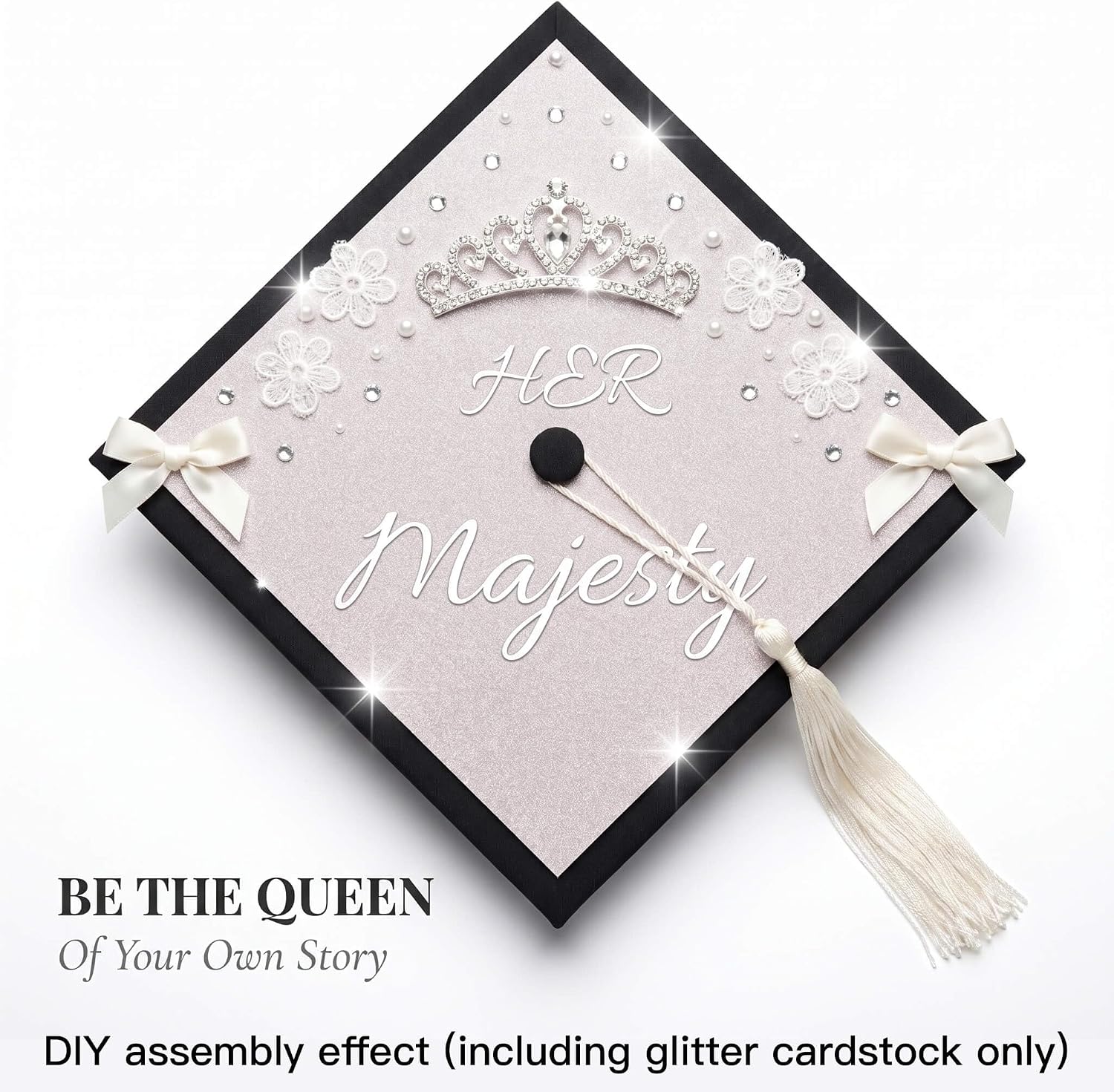 5 Pcs White Glitter Cardstock for Graduation Cap Decorations, 9.8 Inch Grad Cap Topper Blank Construction Paper for DIY Grad Hat Decor