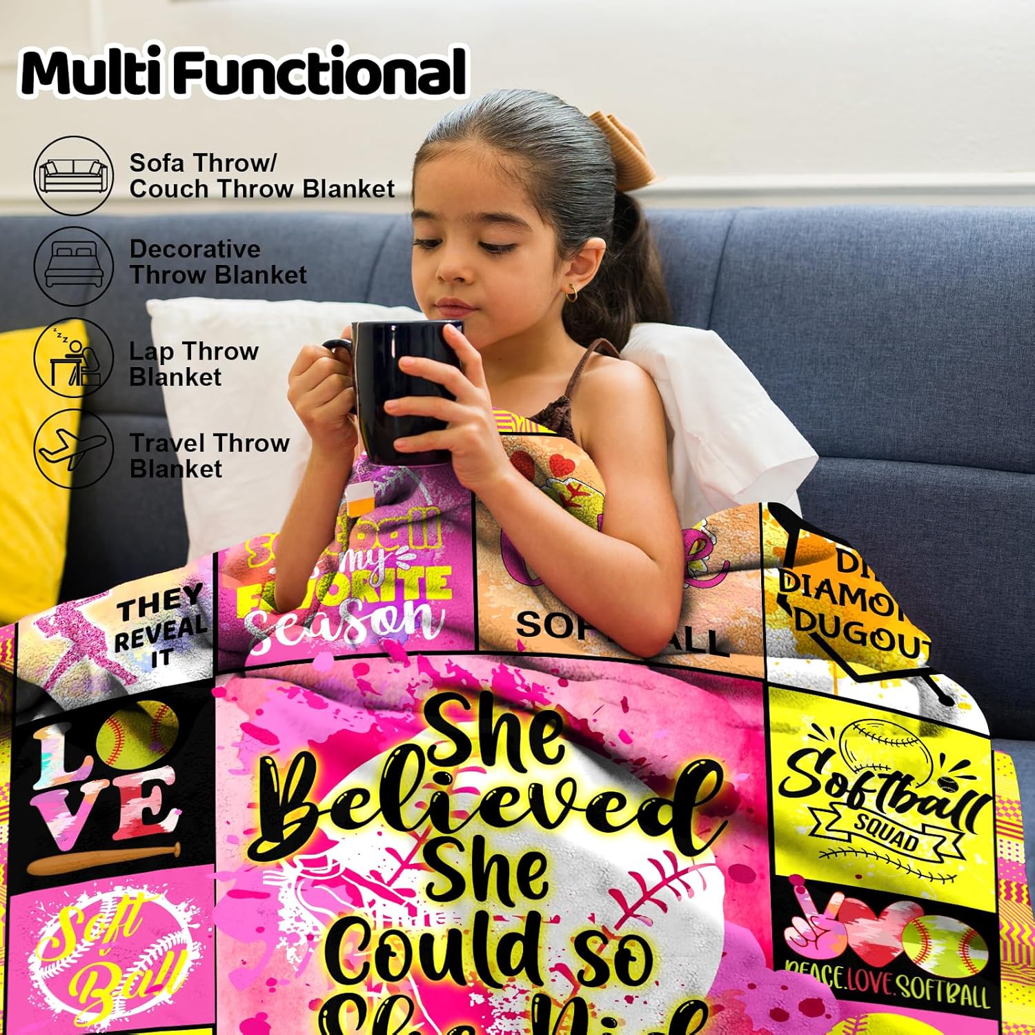 Softball Gift for Girls,Softball Blanket Throw,Softball Team Gifts for Women,Softball Coach Gifts,Softball Accessories for Girls,Softball Lover Blanket for Couch Bed Chair,60"x80"