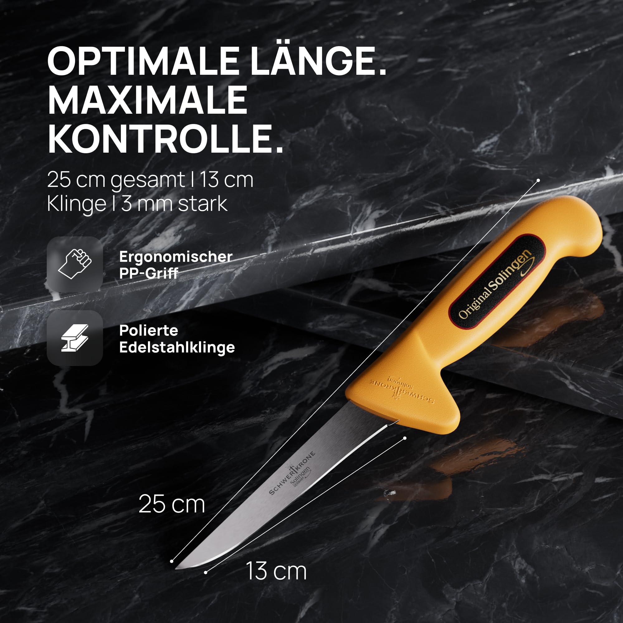 Schwertkrone Set di Coltelli da Macellaio + Acciaino, Lama Lucida, Acciaio Inox, Manico in Plastica Igienica - 7 Pezzi - Prodotto a Solingen, Germania
