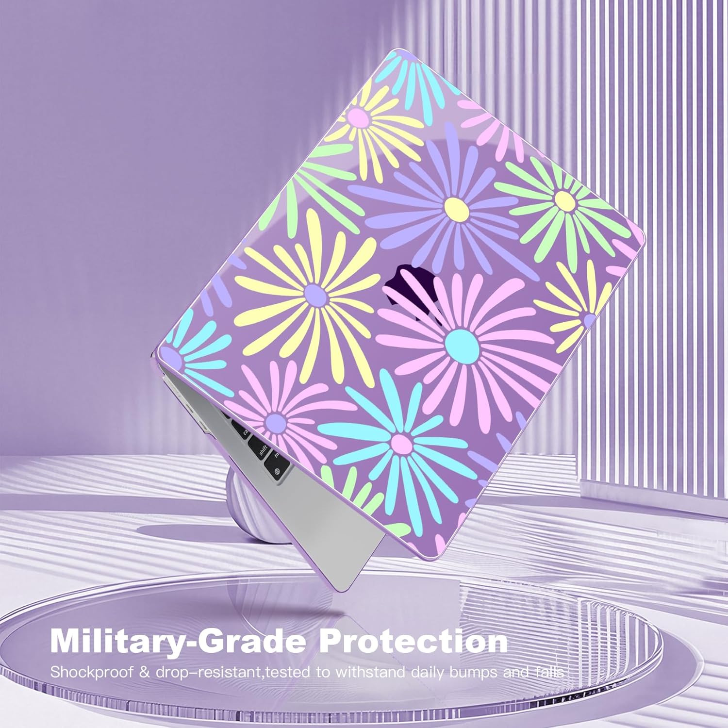 Teryeefi Hard Shell for MacBook Air 13 inch M4 M3 M2 Fit Model A3240/A3113/A2681, Clear Purple Protective Case with Keyboard Cover Trackpad Film for 2022-2025 MacBook Air 13.6, Cute Flowers 133 - Image 6