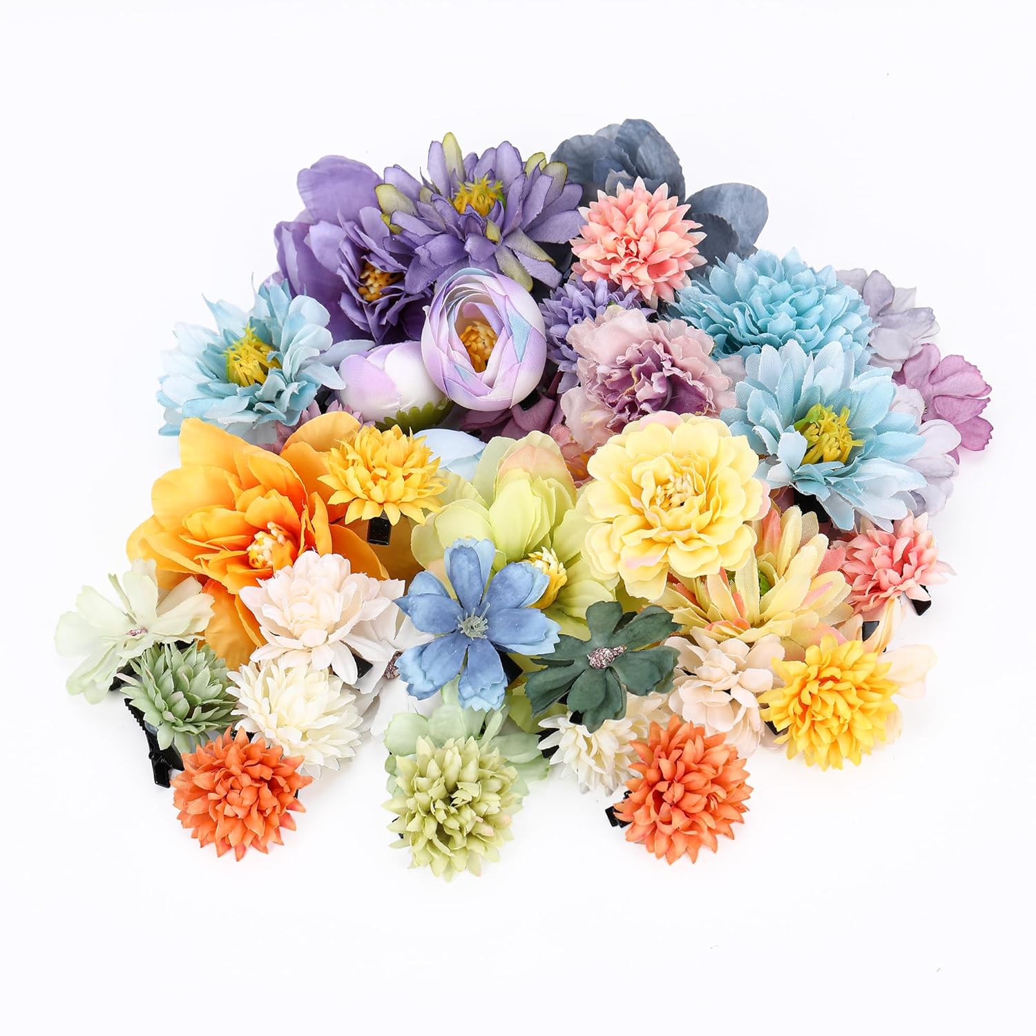 41 Pieces Flower Hair Clip Set Floral Pins for Women Girls Bride Handmade Flower Hair Aaccessories for Weeding(Yellow Green Blue Purple) - Image 2