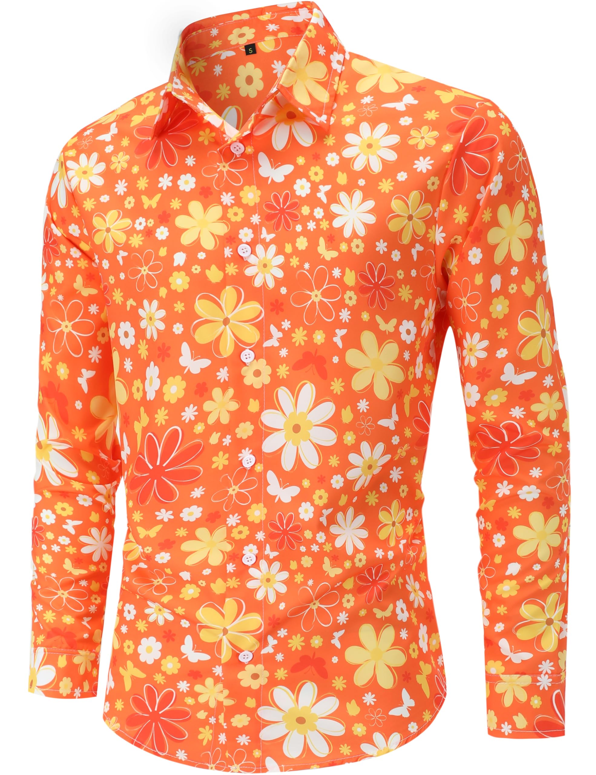 ENXIX Mens 70s Shirt Long Sleeve Button Down Retro Disco Costume Hippie Outfit for Men