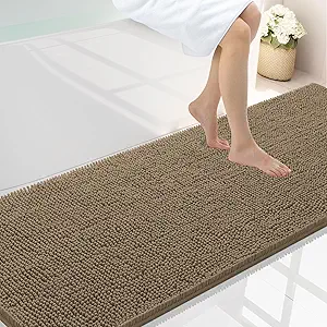 Smiry Luxury Chenille Bathroom Rugs 70x24, Extra Soft and Absorbent Shaggy Bath Mat, Machine Washable, Non-Slip Plush Carpet Runner for Tub, Shower, and Floor, Home Decor Accessories, Camel
