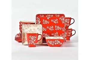Temp-tations 16-Piece Square Dinnerware Set (Floral Lace Red)