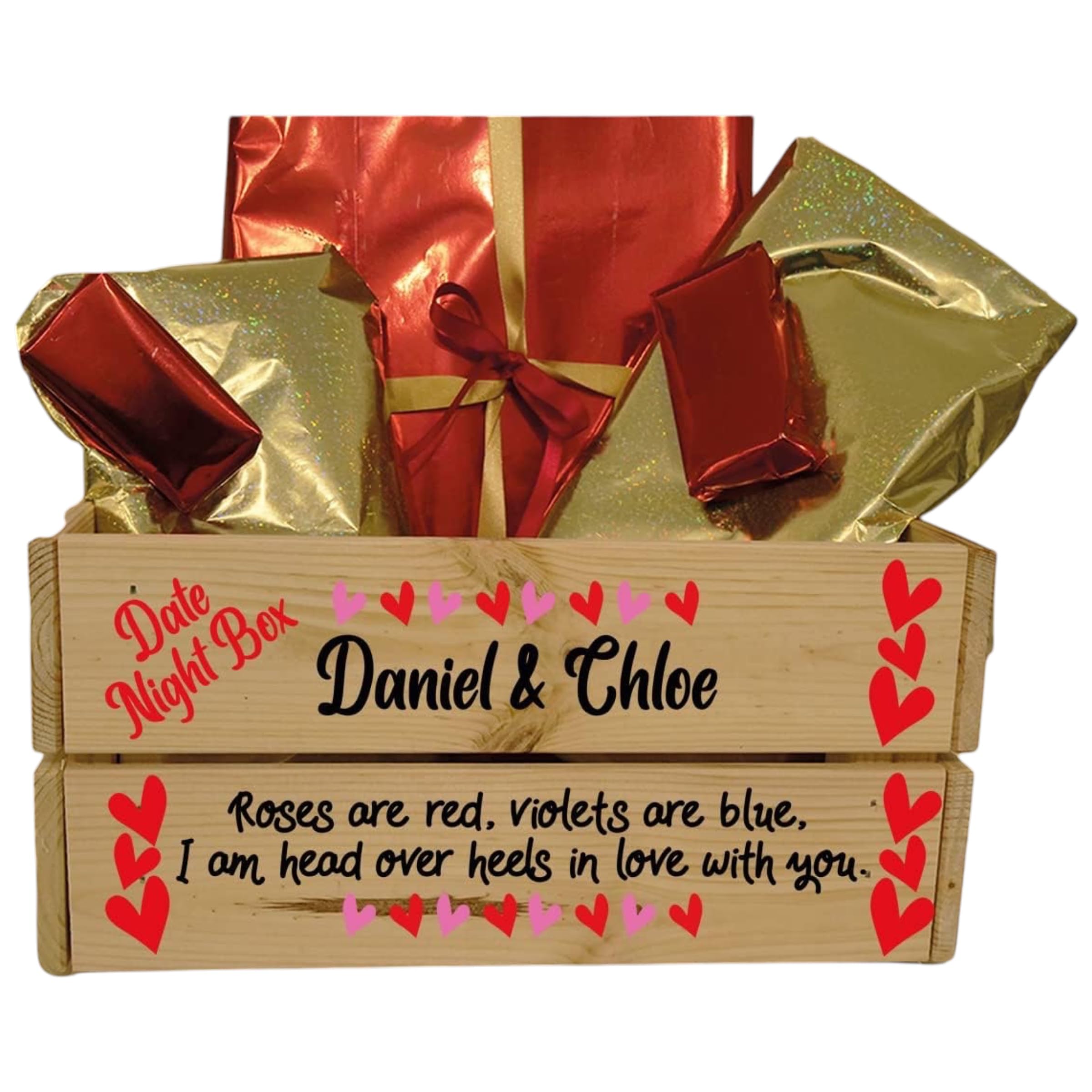 Ellie Charles Personalised Date Night Wooden Crate, Roses Are Red