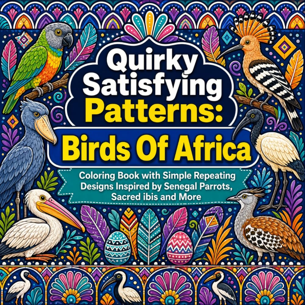 Quirky Satisfying Patterns: Birds Of Africa: Coloring Book with Simple Repeating Designs Inspired by Senegal Parrots, Sacred ibis and More