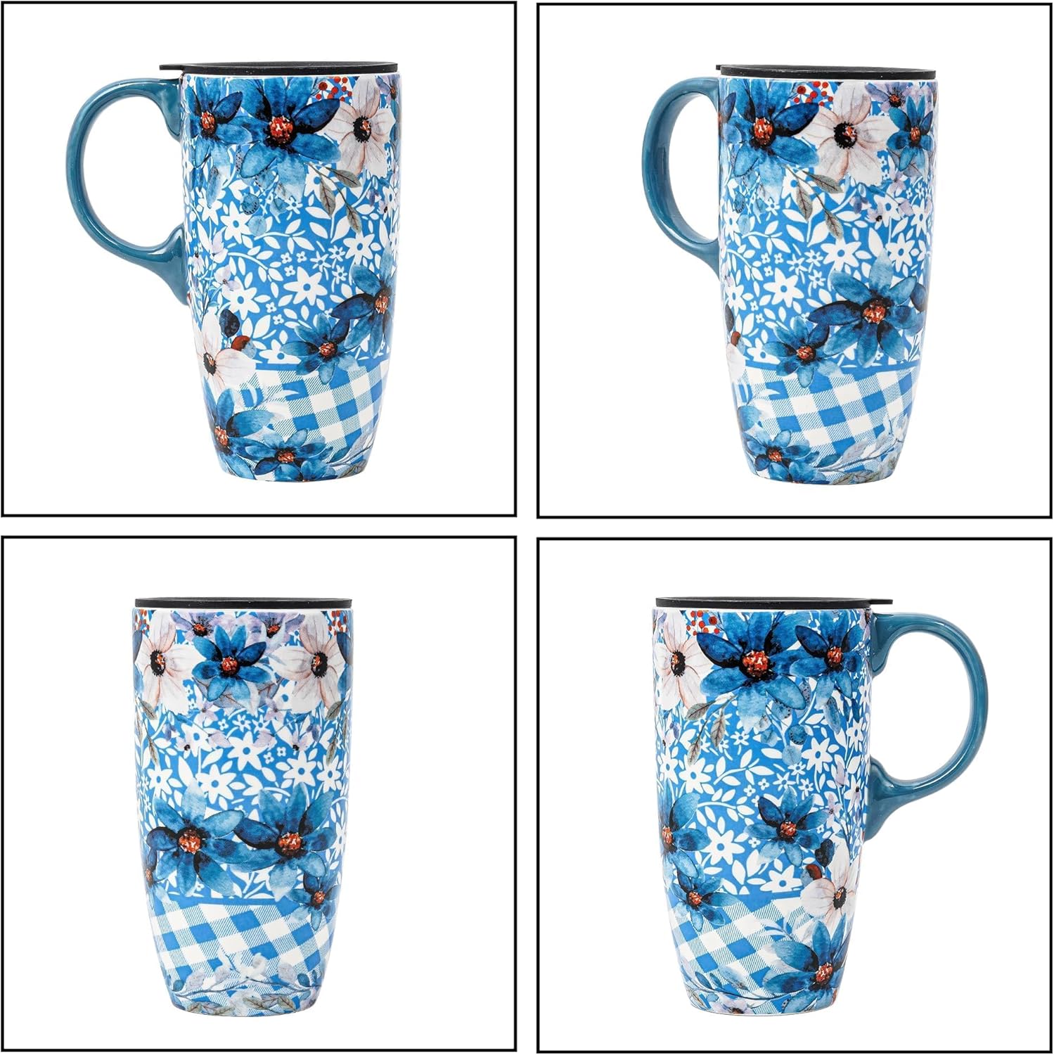 Topadorn Ceramic Travel Mug Porcelain Latte Tea Cup Coffee Mug with Gift Box,17oz.Travel Cup with Lid, Microwave & Dishwasher Safe, Unique Coffee Mug for Latte & Hot Chocolate, Blue Flowers - Image 7