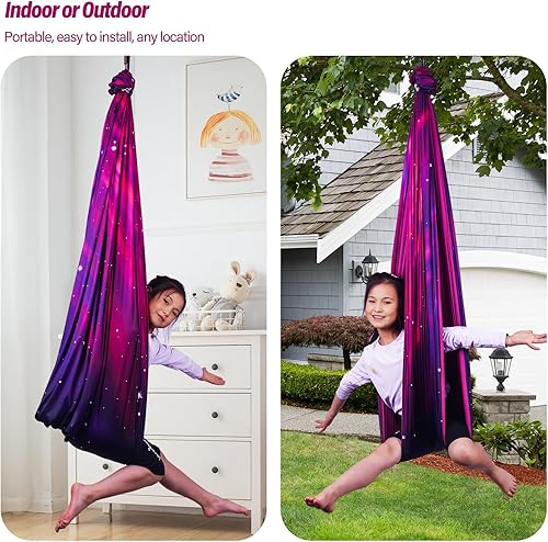 Miniatura 7 de Columpio sensorial para niños y adultos con capacidad para hasta 300 libras para interiores y exteriores, columpio de terapia de doble capa con kit