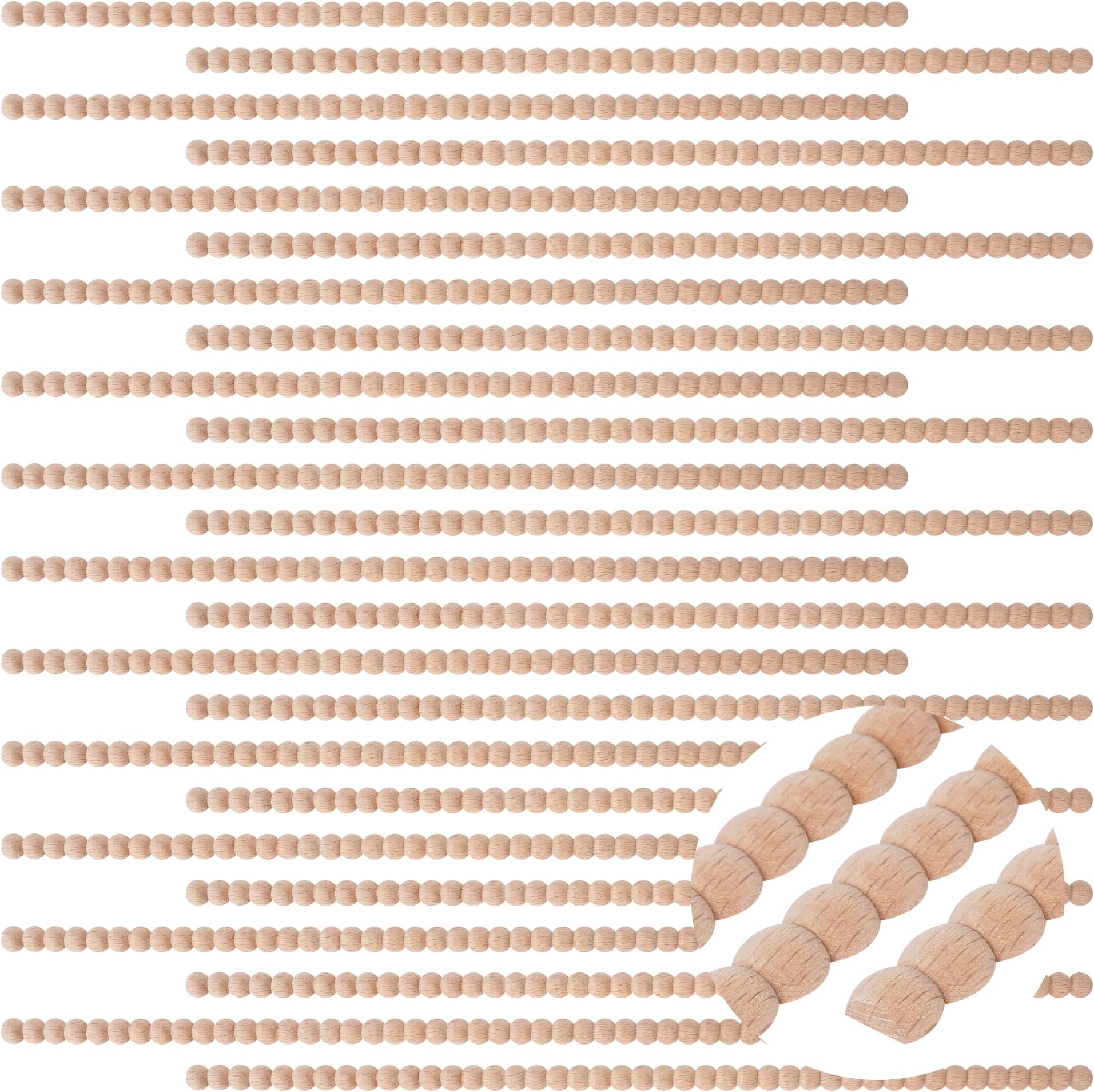 24 Pcs Decorative Beaded Wood Trim Half Round – Unfinished Wooden Molding Sticks for DIY Wall, Cabinet, Shelf, Door & Furniture Decoration (11mm)