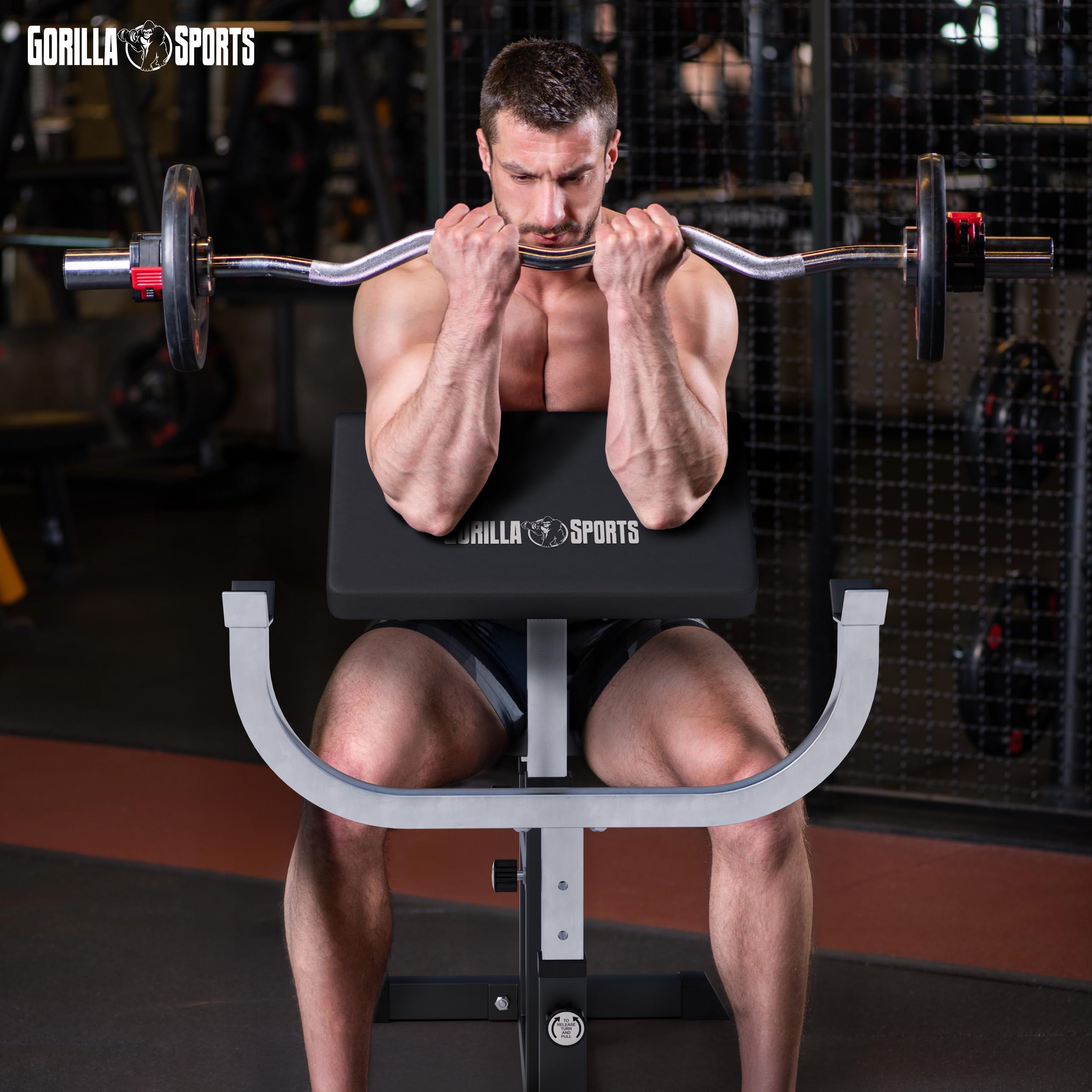 GORILLA SPORTS® Panca Palestra - Regolabile in 5 posizioni, Fino a 200 kg, Piedini Antiscivolo - Panca Scott, per Bicipiti, Tricipiti, Panche Powerlifting, Bodybuilding, Sollevamento Pesi