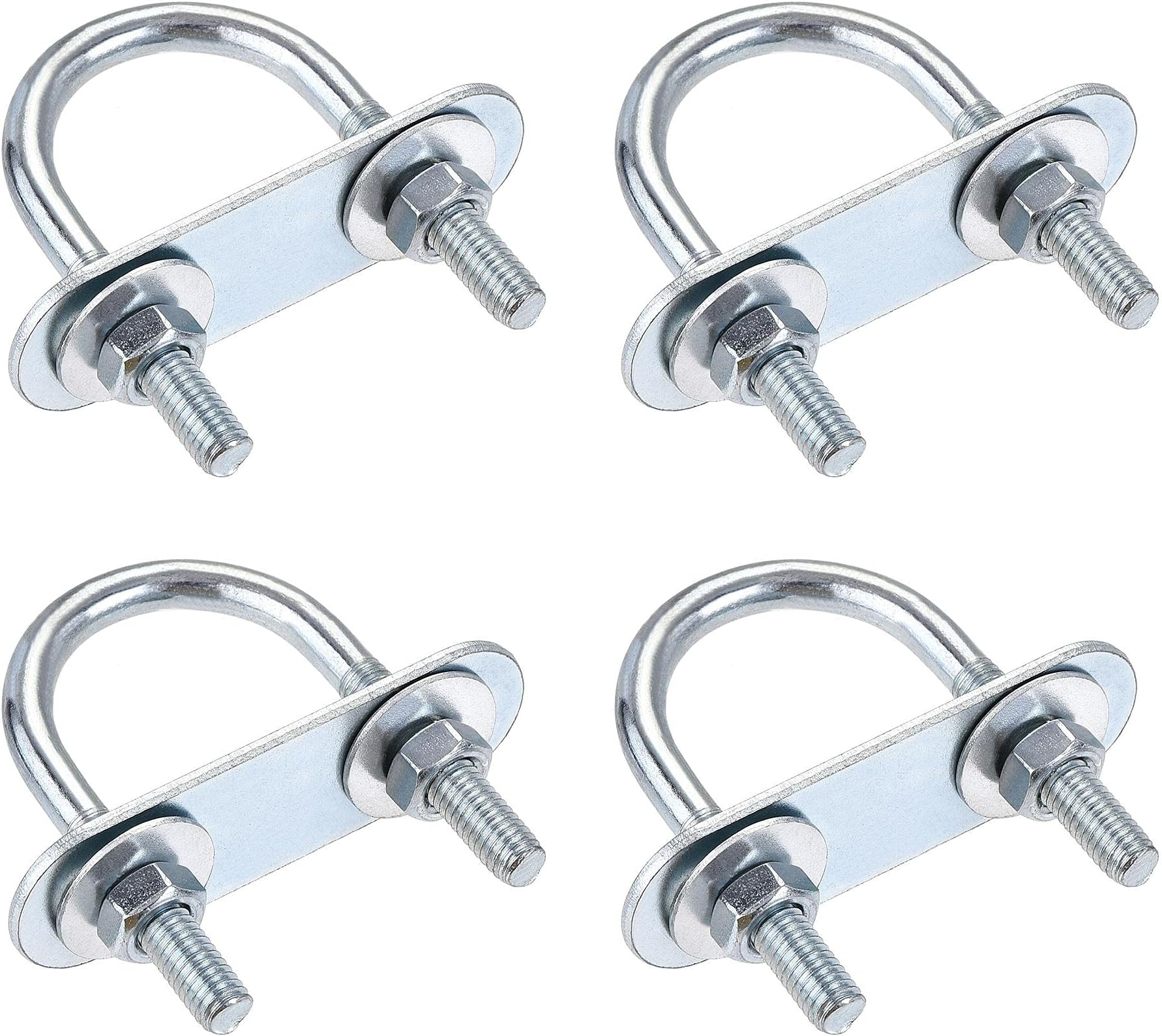 sourcing map Round U-Bolts 4 Sets 1.06"(27mm) Inner Width 53mm Length Steel M6 with Nut, Plate, Washer