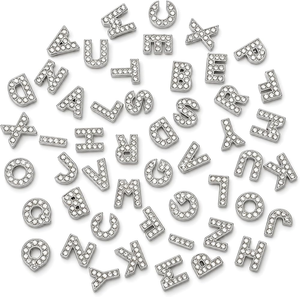 52PCS Silver Alphabet Charm for Jewelry Making 8mm Rhinestone Letter Charms — 사진 1