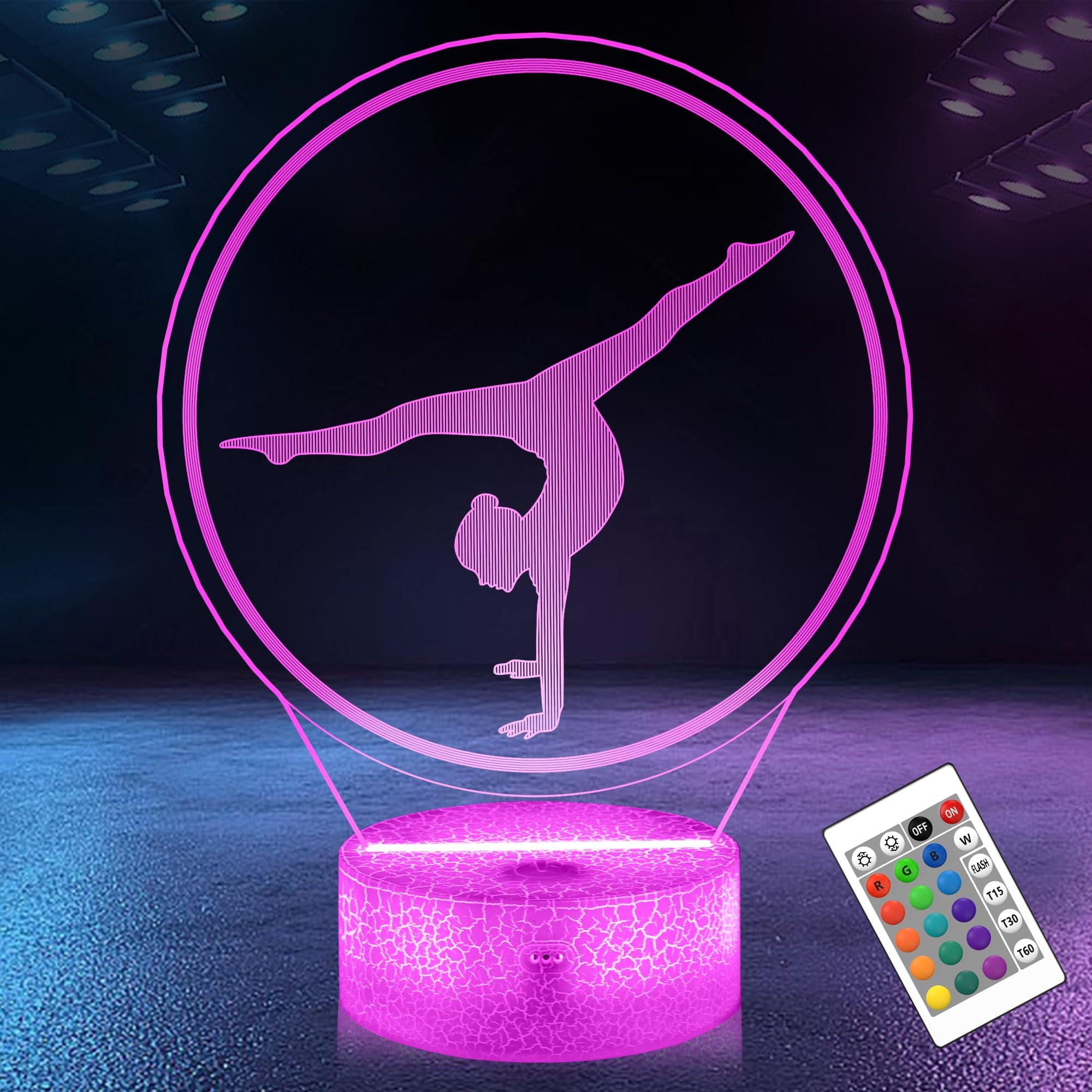 Gymnastics Gifts for Girls - 3D Gymnastics Night Light with 16 RGB Colors, Remote Control Timer Dimmer, Sport Fan Decor for Kids Room, Girls Birthday Gifts