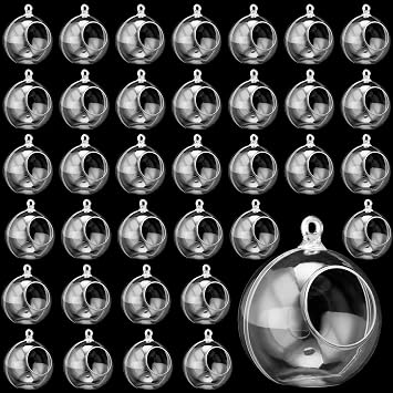 MUKCHAP 40 PCS Acrylic Hanging Globe, 3.5 Inch Clear Acrylic Fillable Ball for Art, Wedding, Garden, Home Decoration