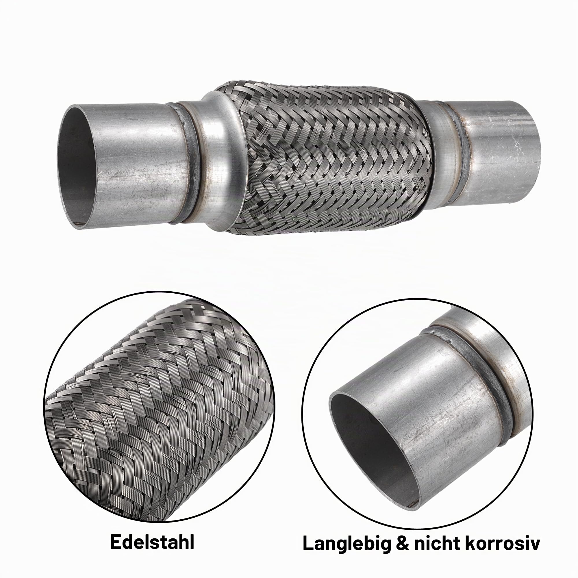 QUARKZMAN 1 Stk 60x290mm Universaler Kfz-Auspuff-Flexschlauch Silberfarben | 60mm Innen-Durchmesser, 64mm Außen-Durchmesser, 290mm Gesamtlänge, Universell, Schweißeinbau, Vibrationsisolierung