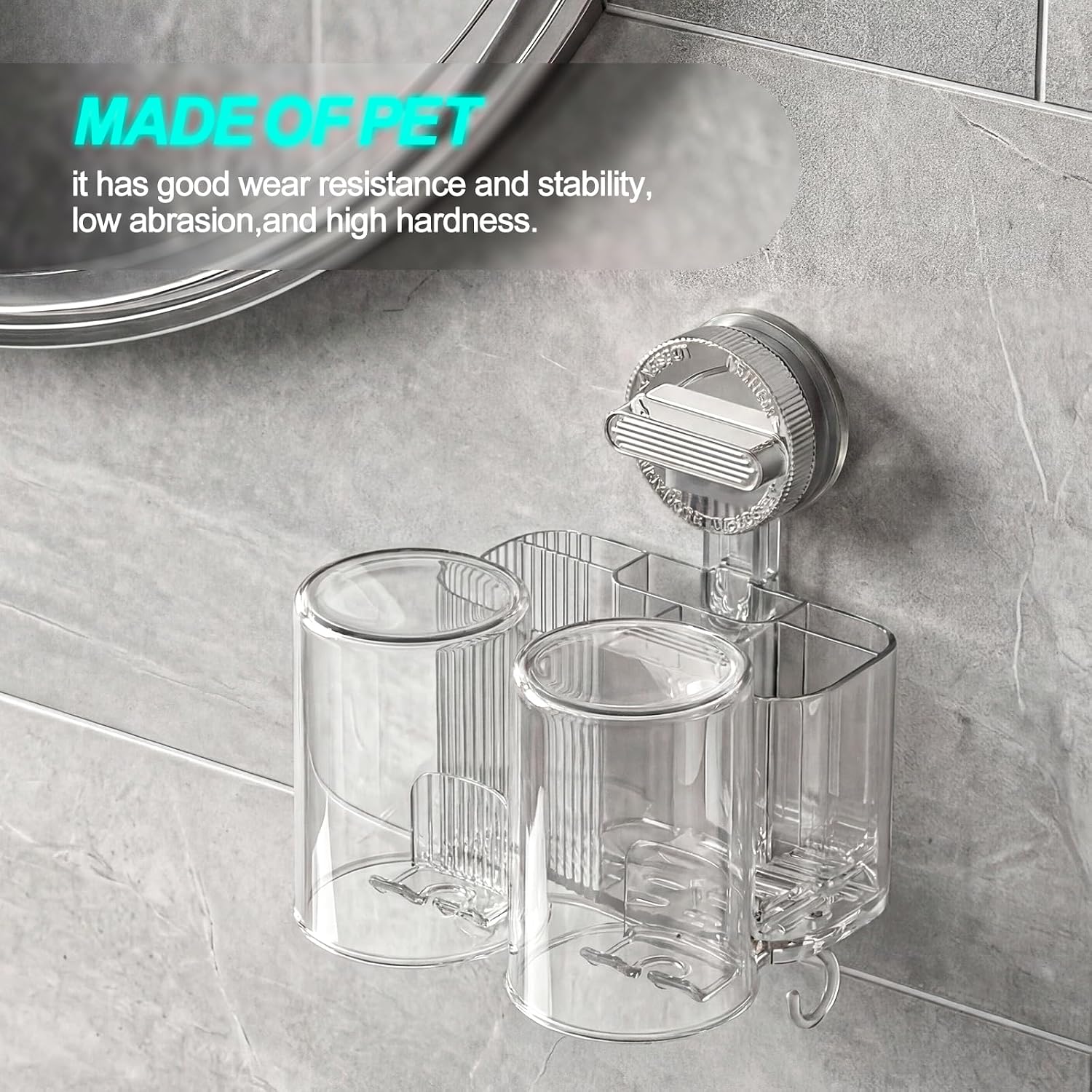 Clear Toothbrush Holder for Bathroom, Multi-Functional 2 Cups Toothbrush Organizer Wall Mounted with 2 Storage Slot and 2 Toothbrush Cups image 2