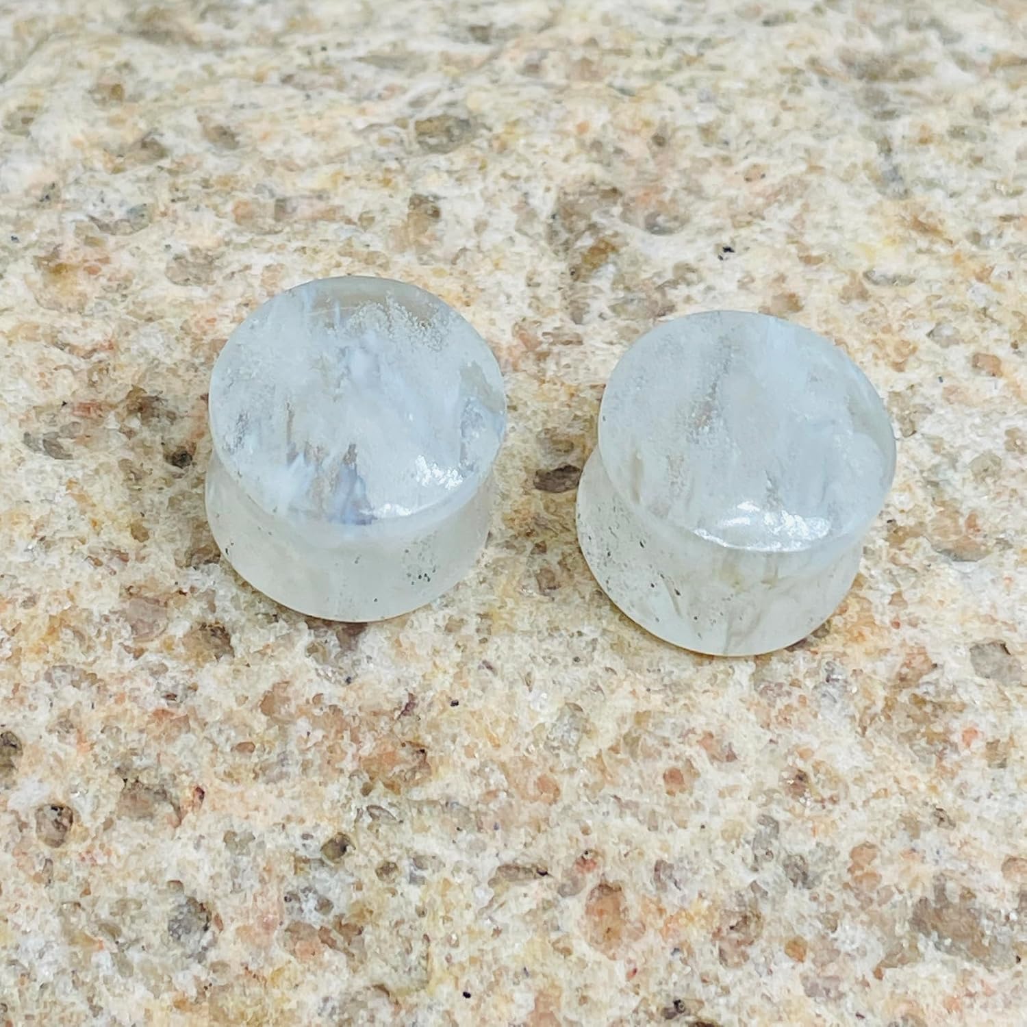 Uni Craft Handmade Moss Agate Double Flared Ear Plugs Stone Gauges