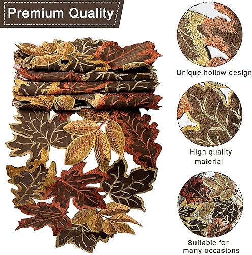 Miniatura 4 de Camino de mesa de Acción de Gracias con hojas de arce bordadas, decoración de cosecha de mesa de Acción de Gracias de granja (13.7 x 68.8 pulgadas)